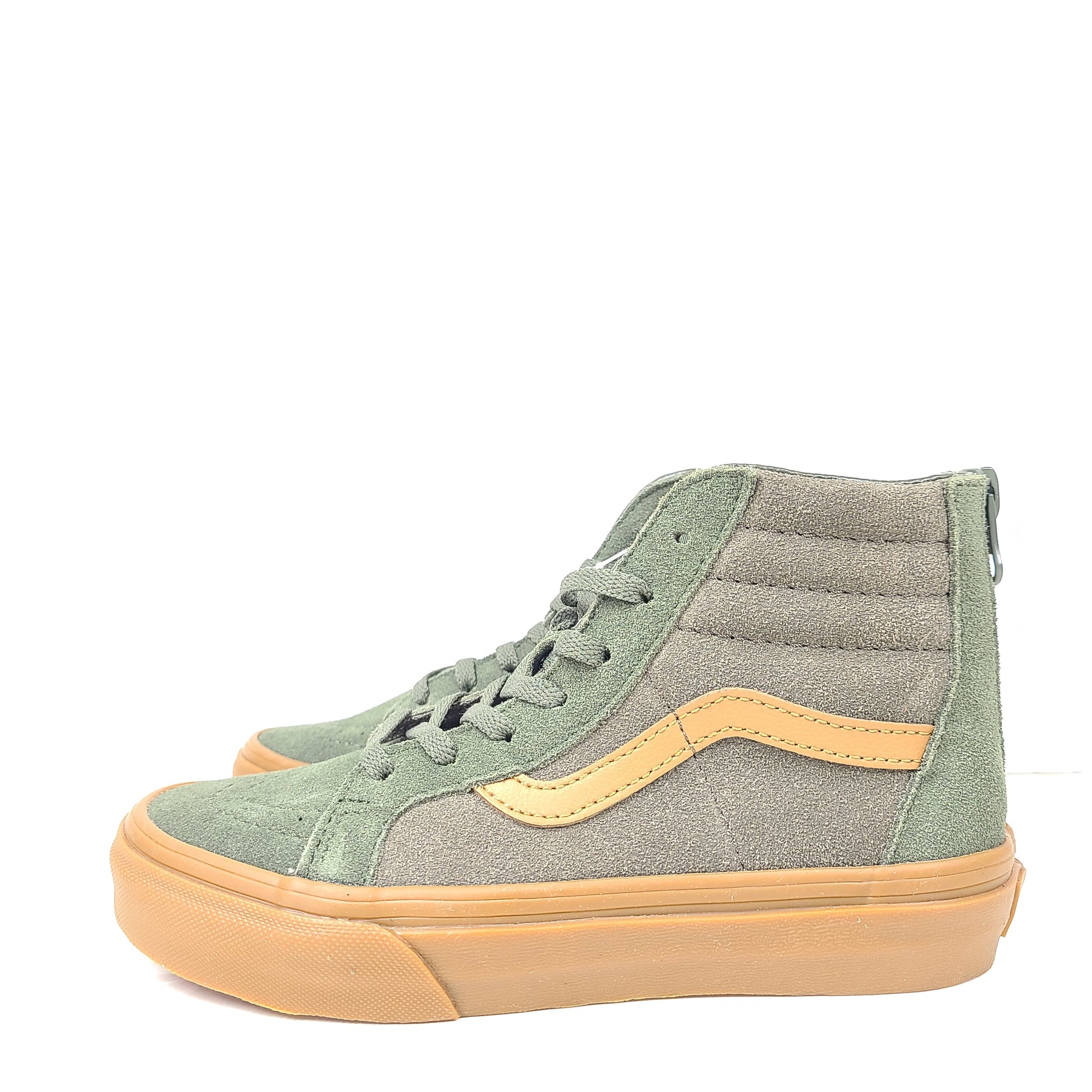 A pair of Vans Off the Wall High-Top Sneakers in Khaki and Gum for Kids size 1.5