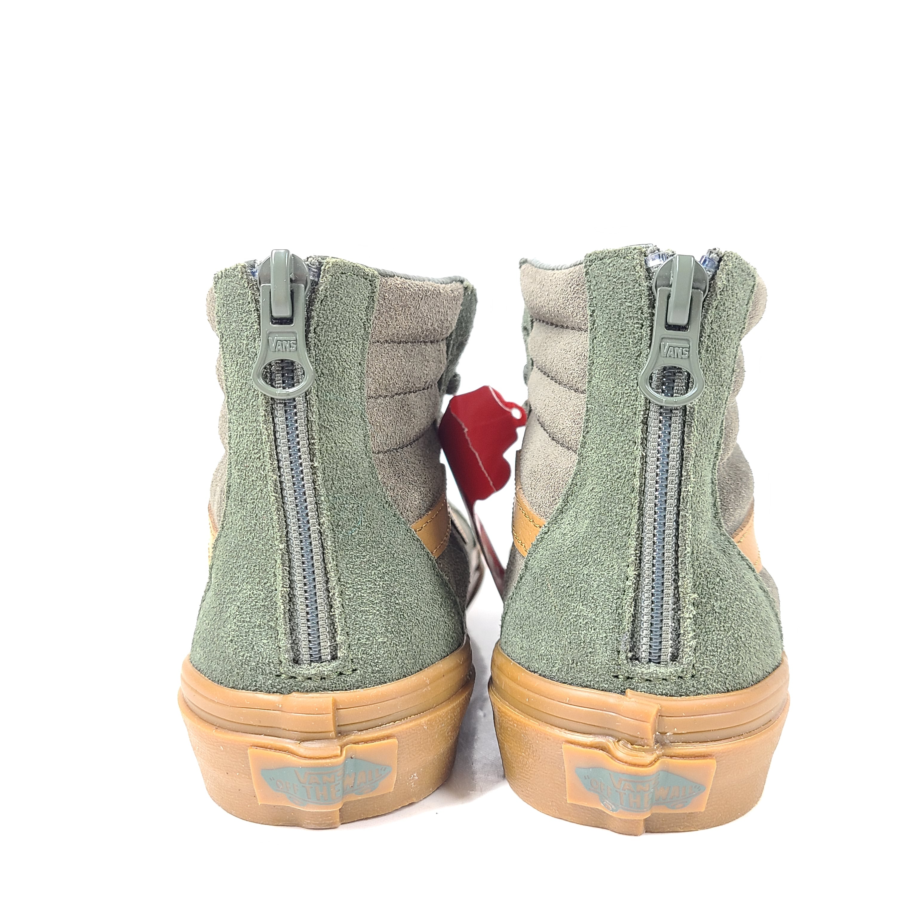 A pair of Vans Off the Wall High-Top Sneakers in Khaki and Gum for Kids size 1.5