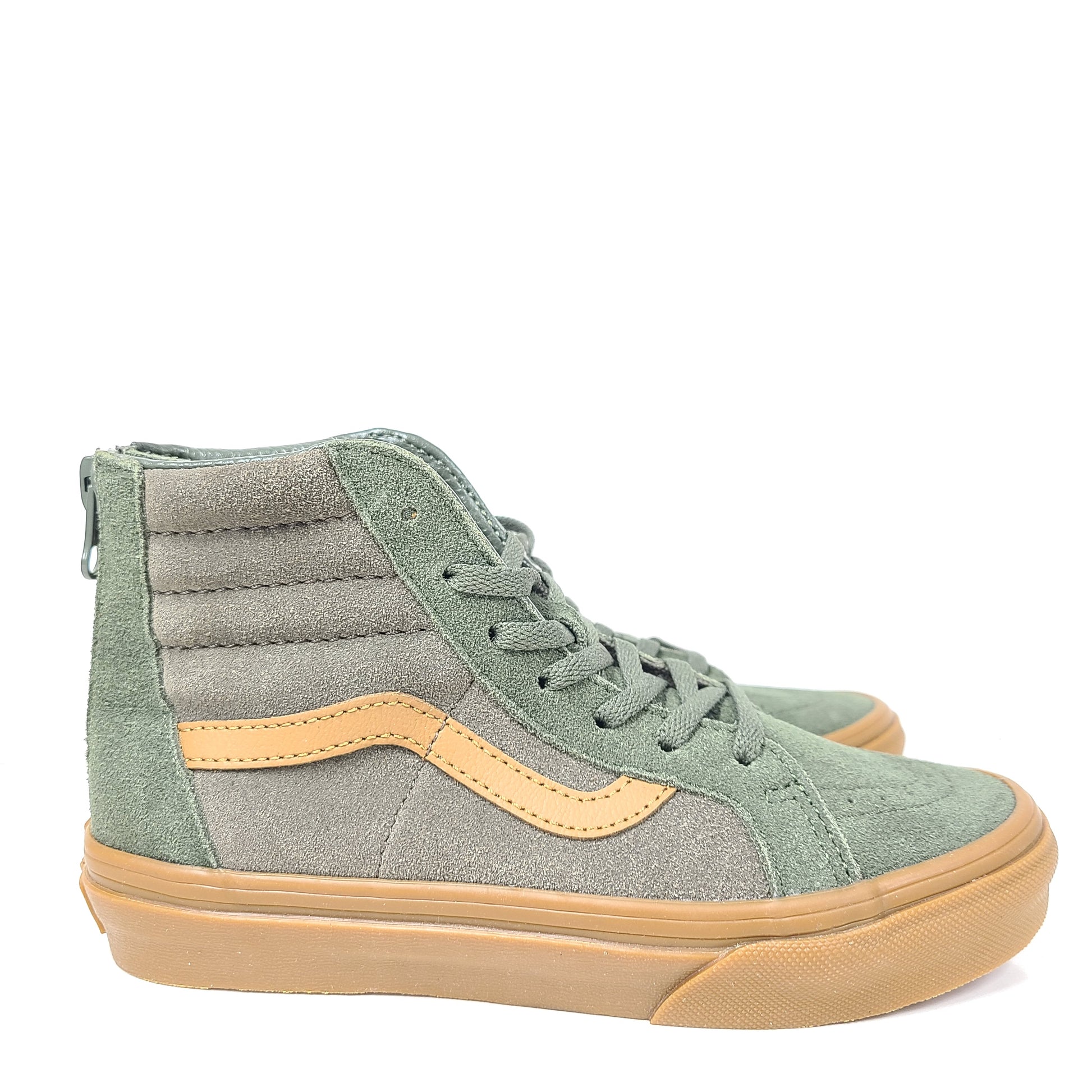 A pair of Vans Off the Wall High-Top Sneakers in Khaki and Gum for Kids size 1.5