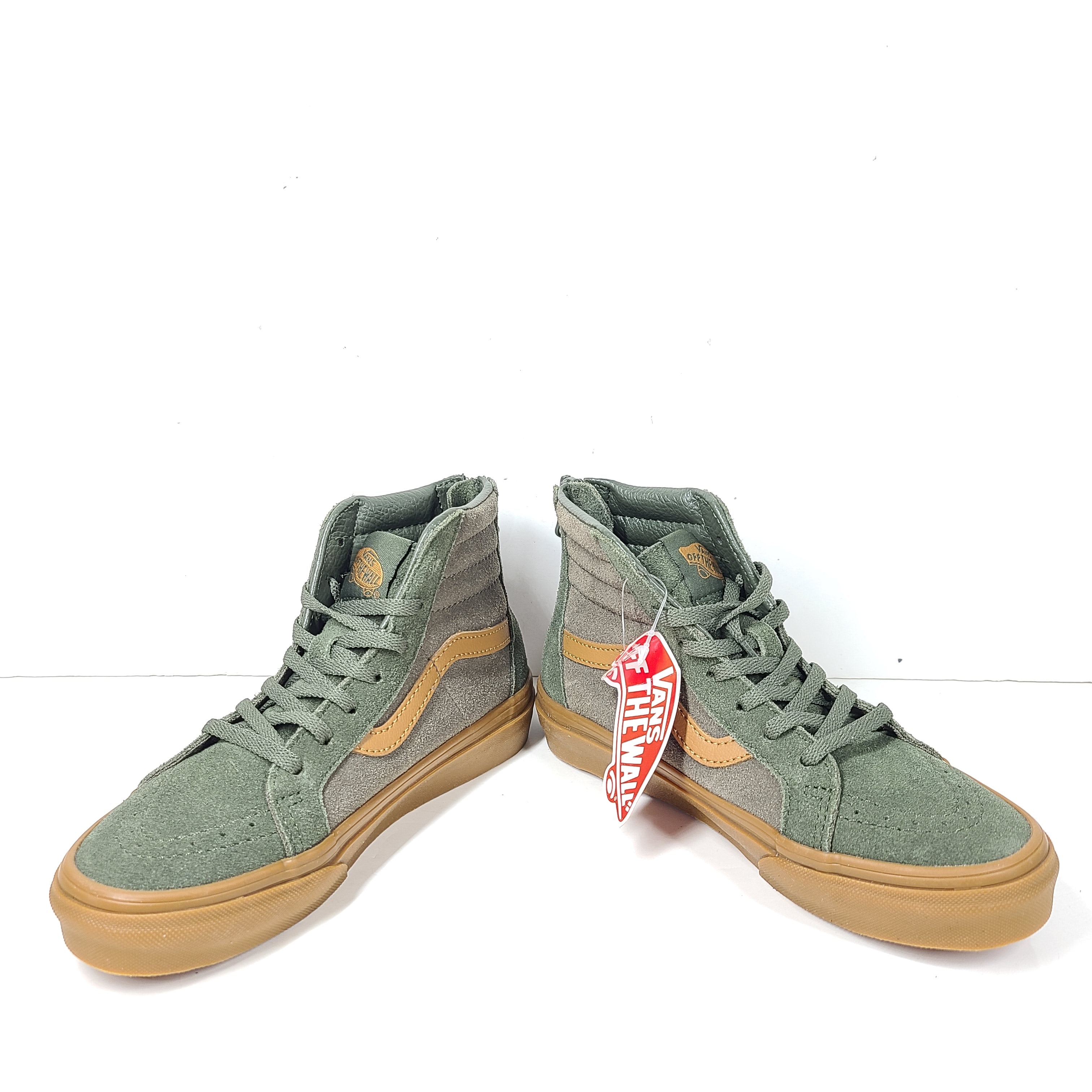 A pair of Vans Off the Wall High-Top Sneakers in Khaki and Gum for Kids size 1.5