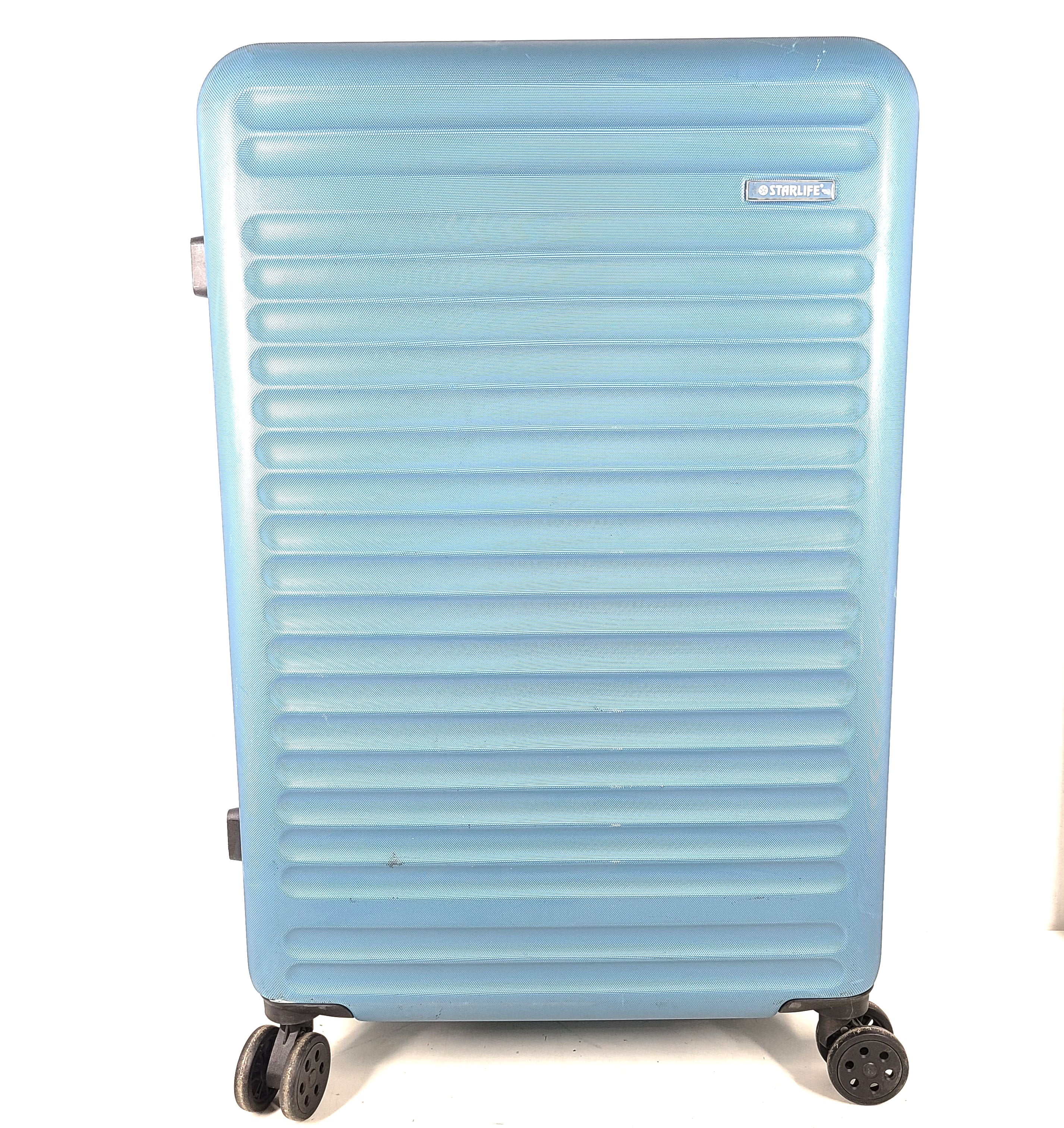 A versatile blue hard-shell suitcase with spinner wheels.
