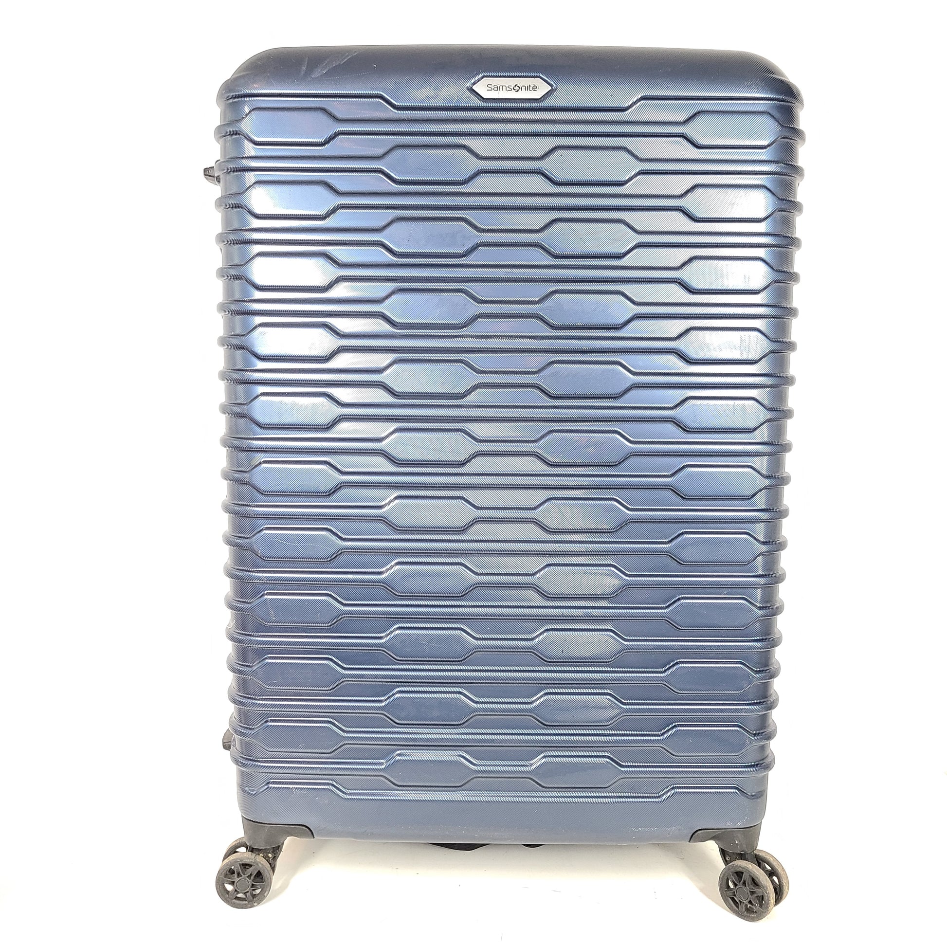 A stylish blue Samsonite spinner luggage