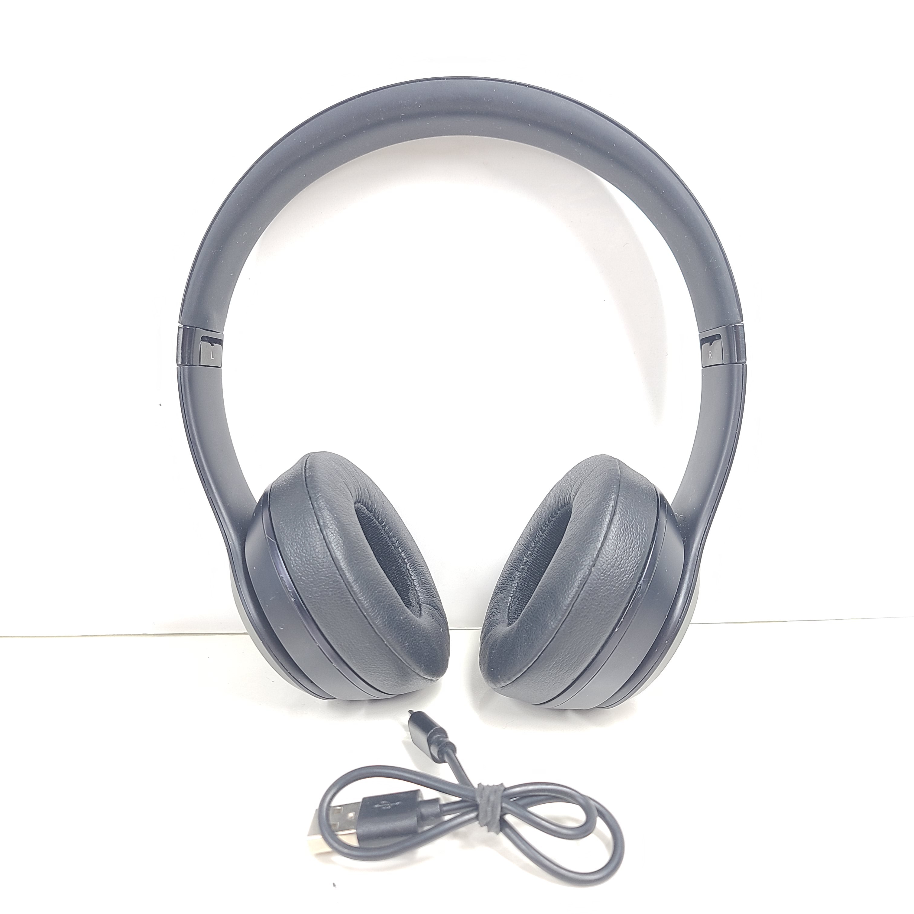 A pair of black Beats Solo 3 Wireless Headphones