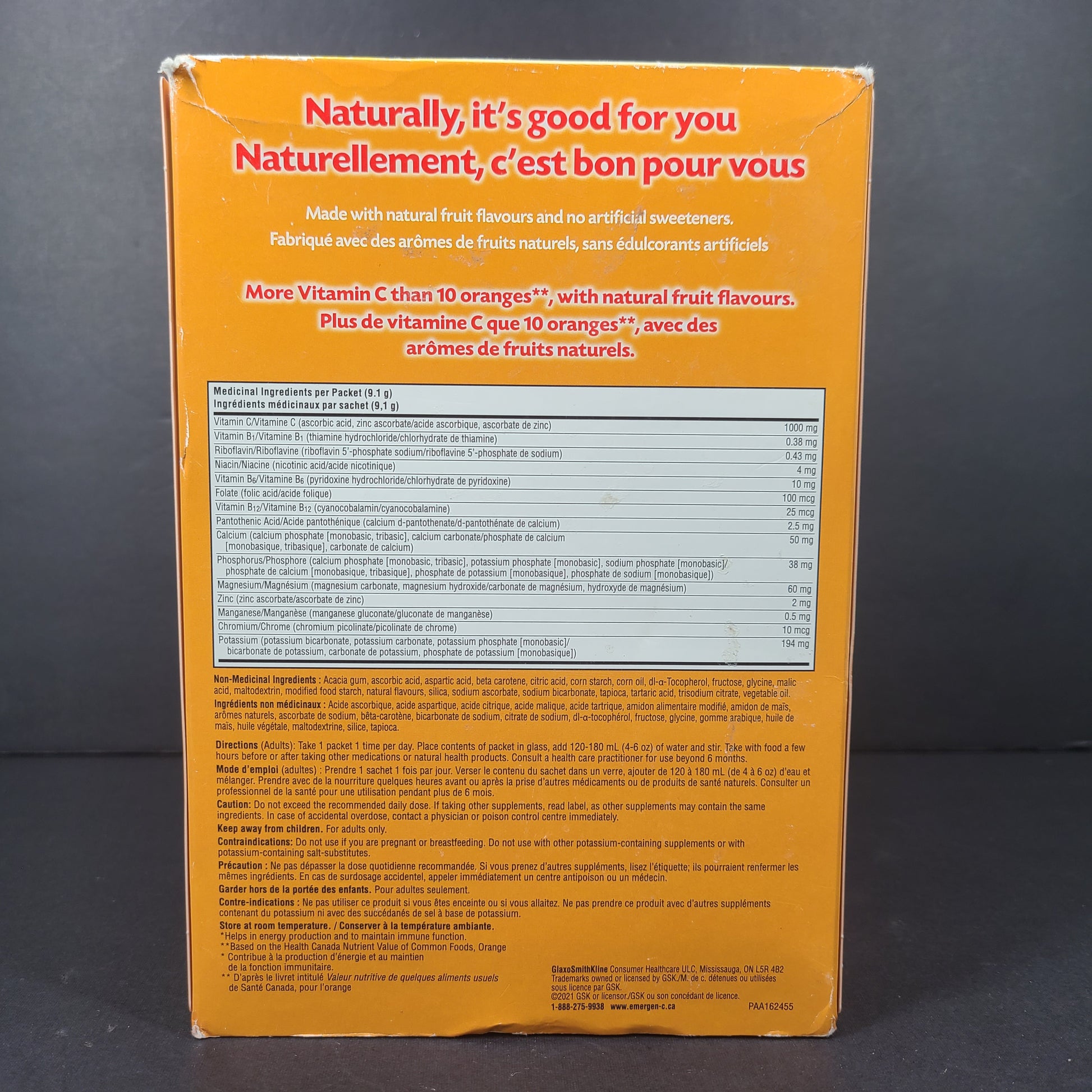 A box of Emergen-C super orange vitamin C sachets