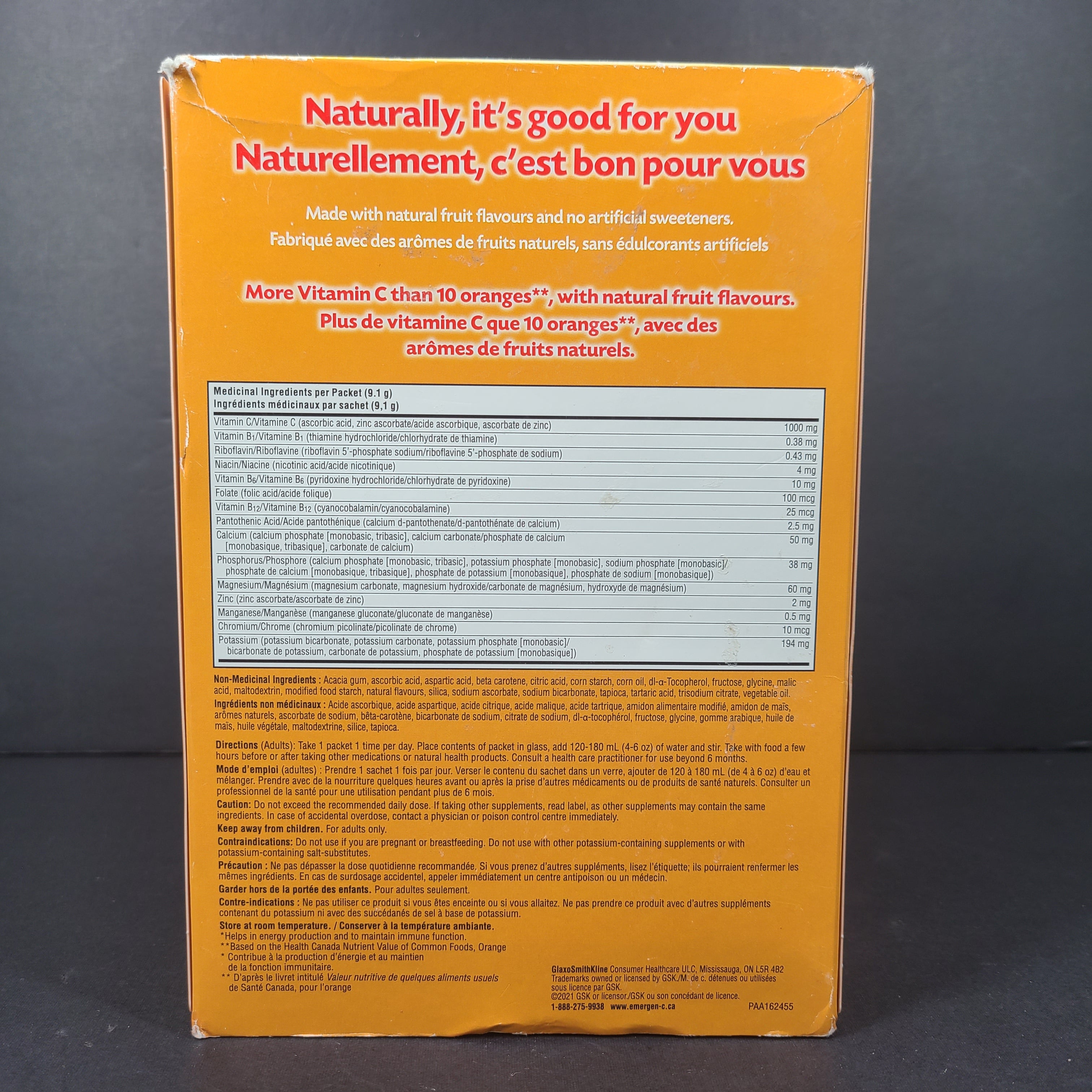 A box of Emergen-C super orange vitamin C sachets