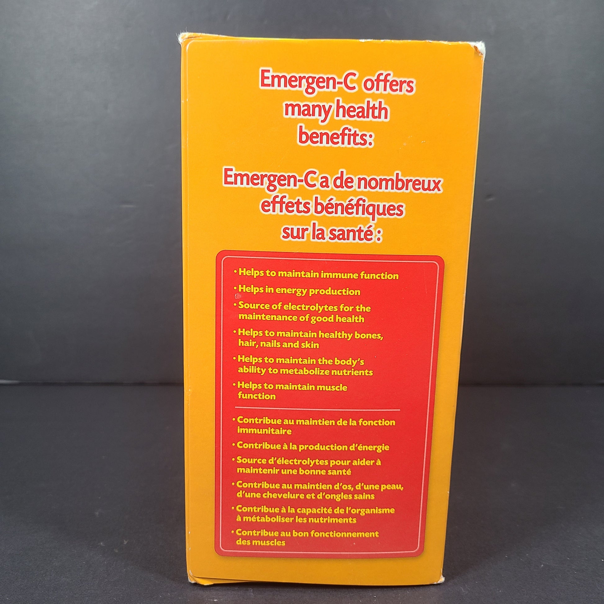 A box of Emergen-C super orange vitamin C sachets