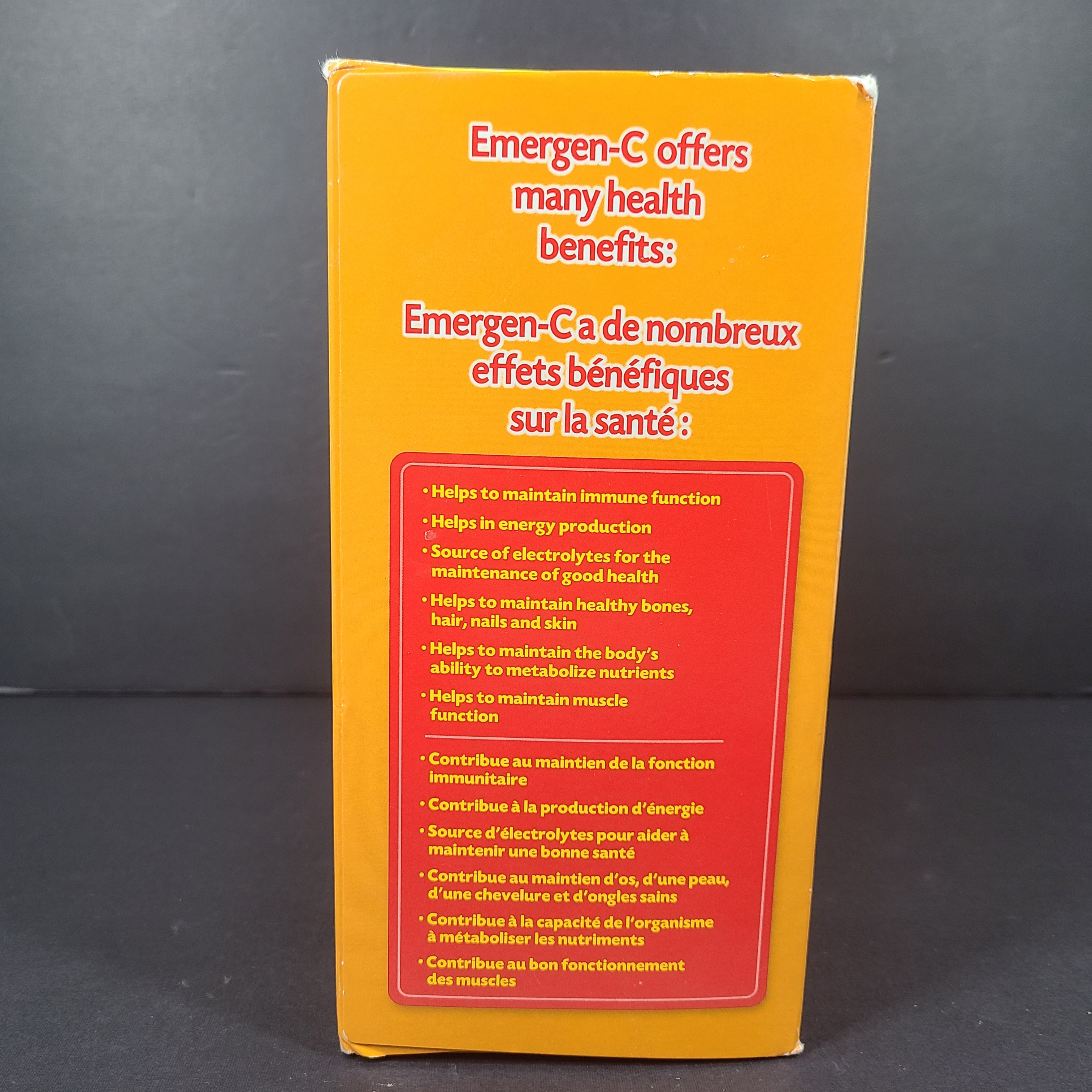A box of Emergen-C super orange vitamin C sachets