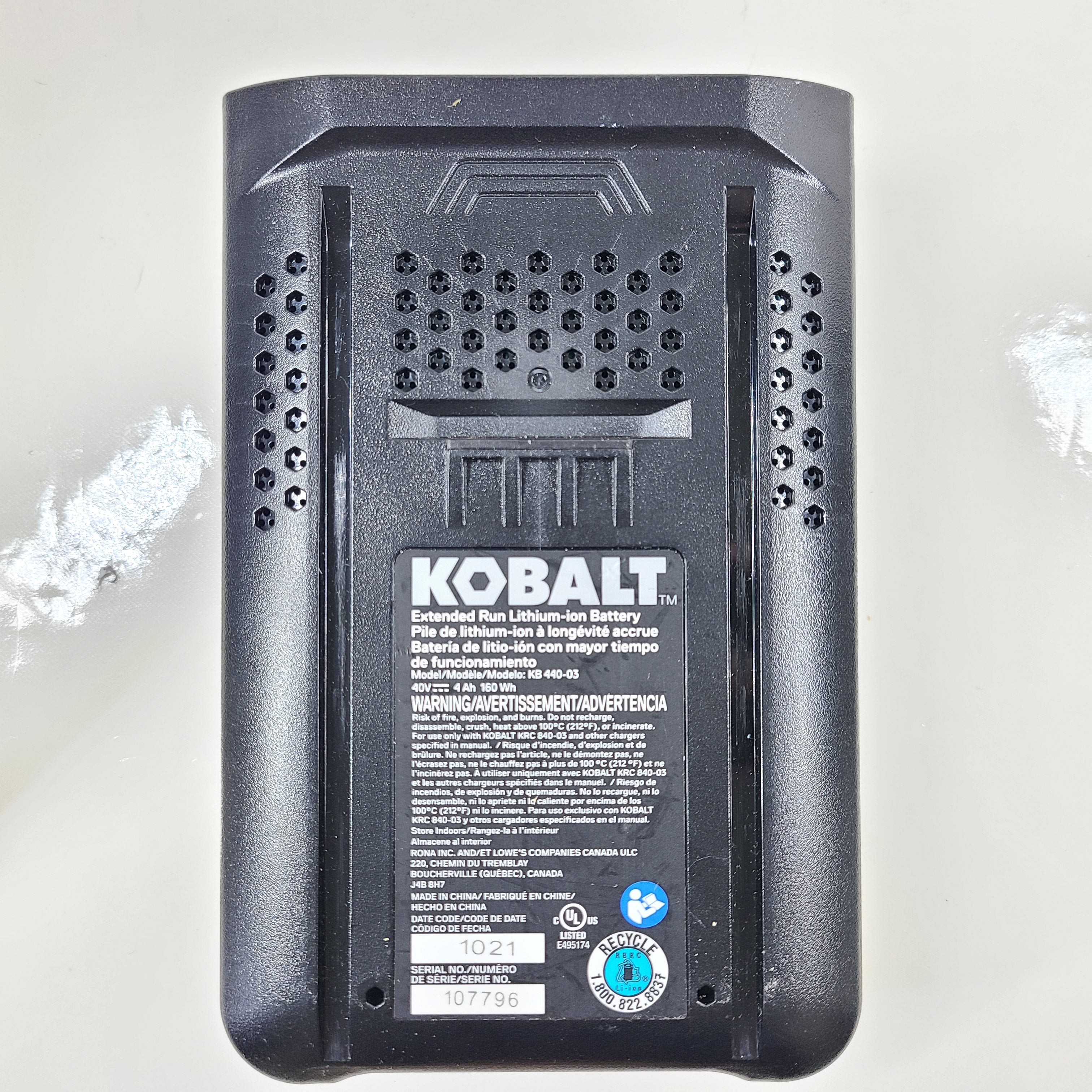 </strong> A Kobalt 40V Max Lithium-Ion Battery 4.0 Ah KB 440-03</p>