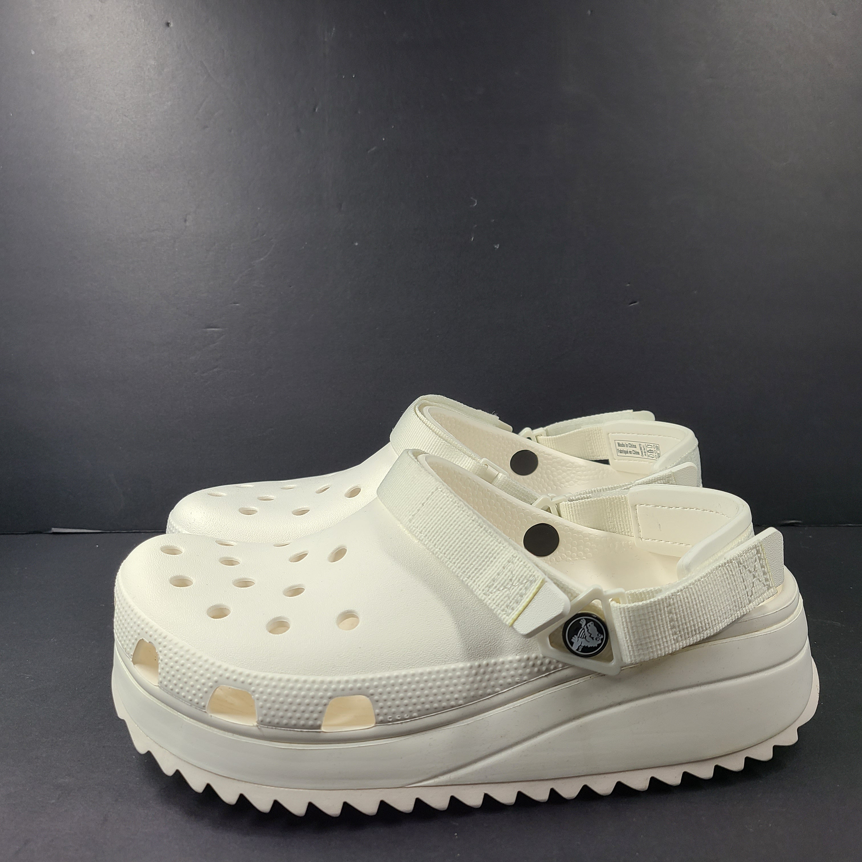 A pair of white Crocs Classic Platform Clogs