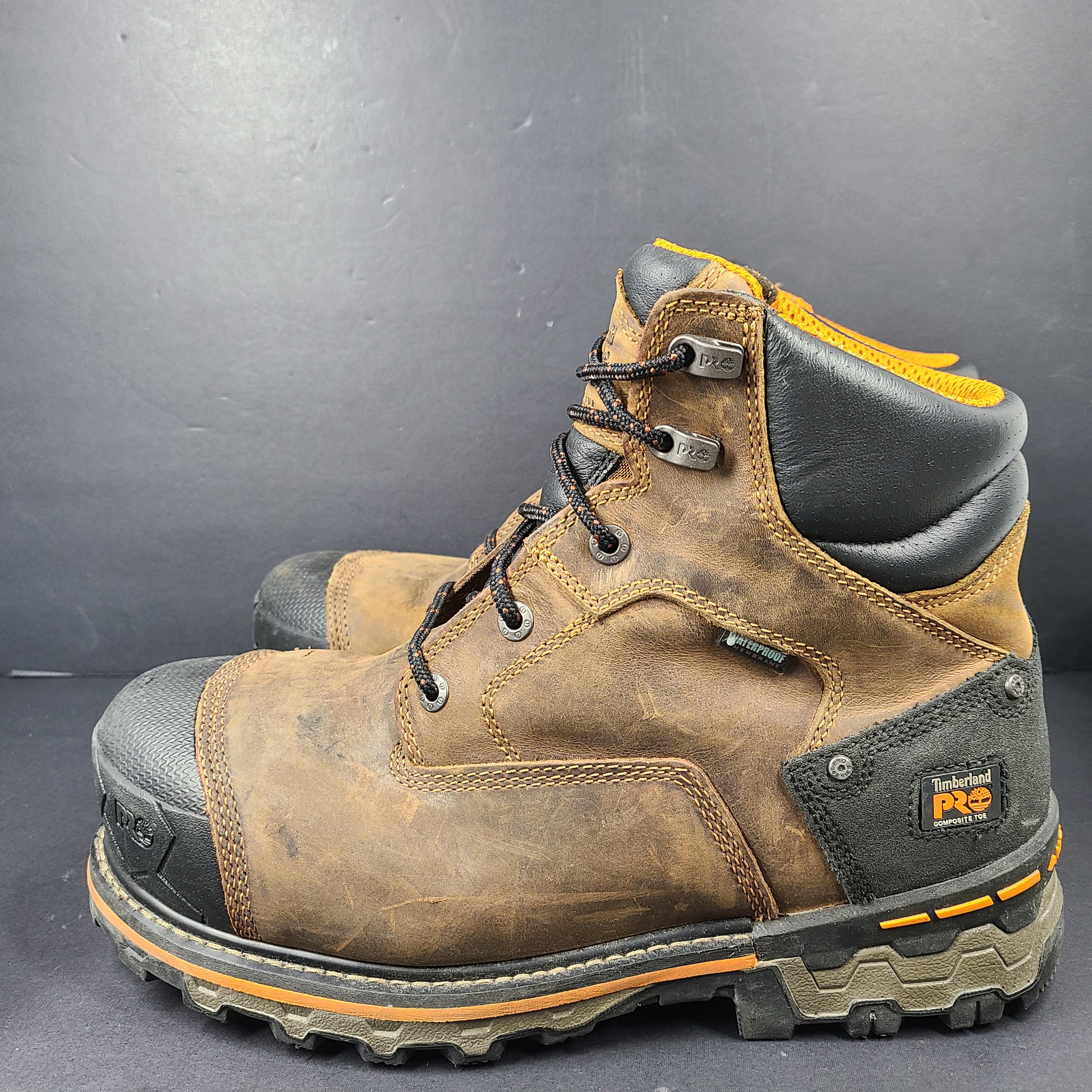 A pair of Timberland PRO Men's 11W Work Boots in Brown color