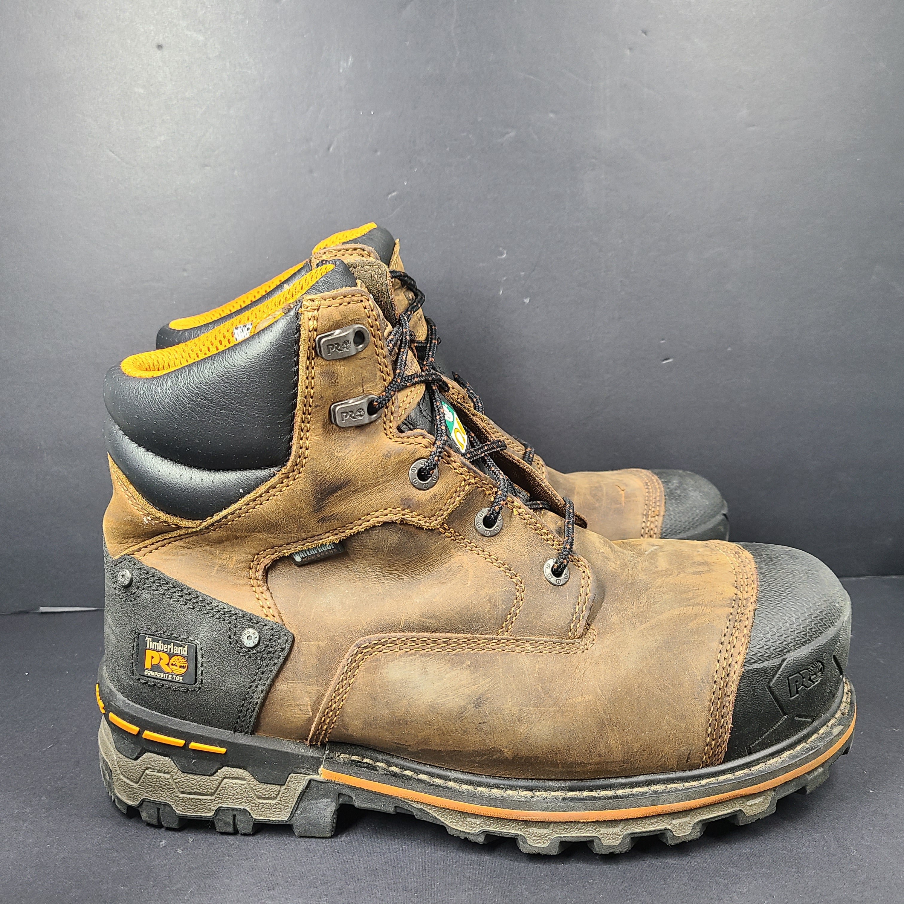 A pair of Timberland PRO Men's 11W Work Boots in Brown color