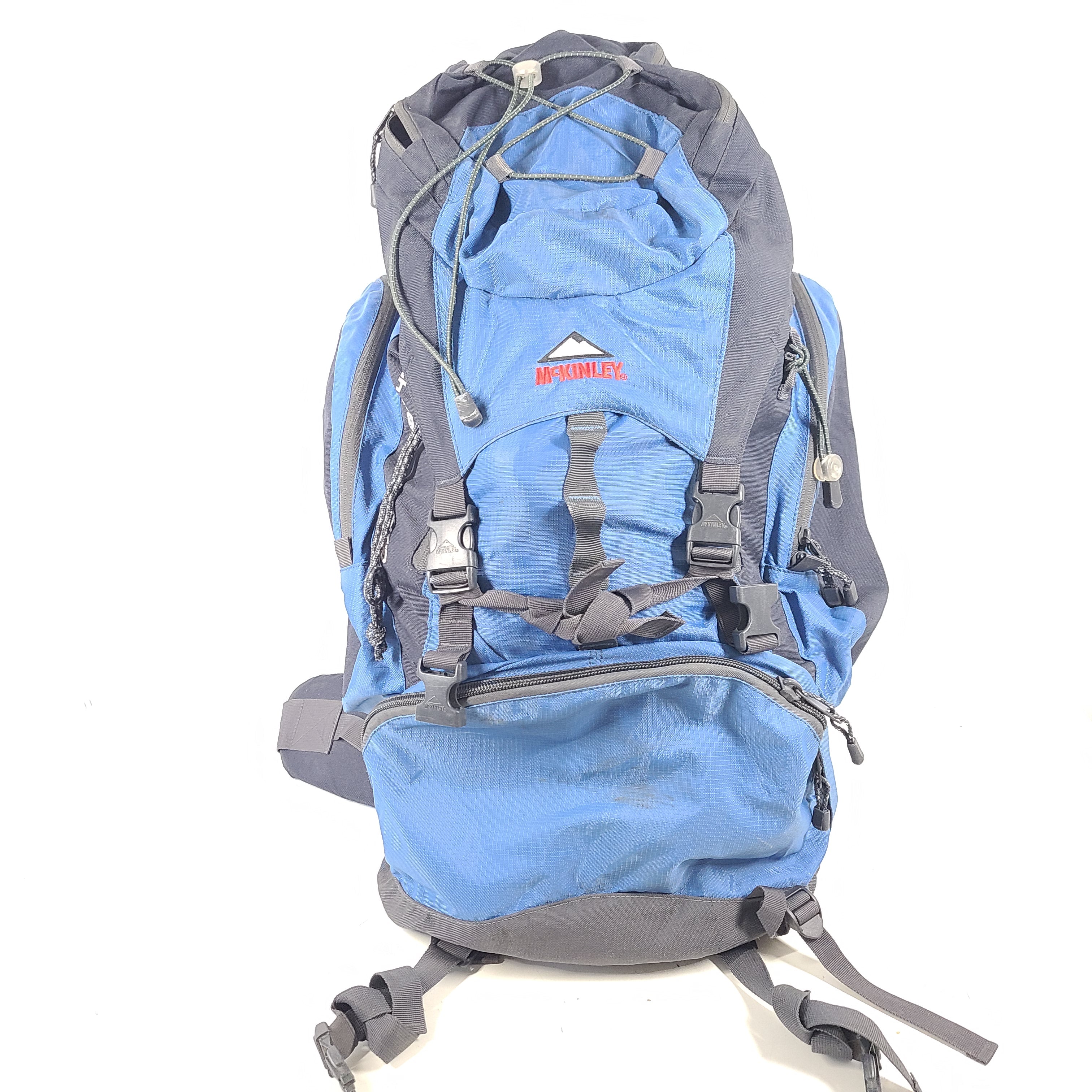 A sturdy blue McKinley Grand Canyon 45L hiking backpack.