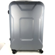 A silver hard shell Samsonite 4-wheel suitcase.