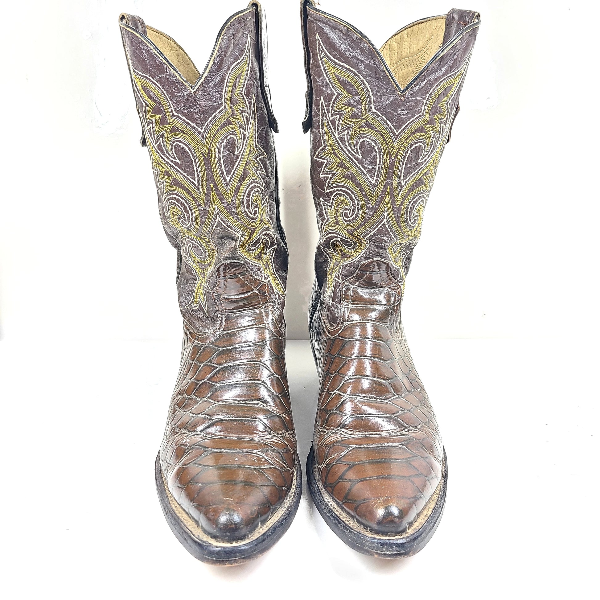 A pair of brown leather women's cowboy boots