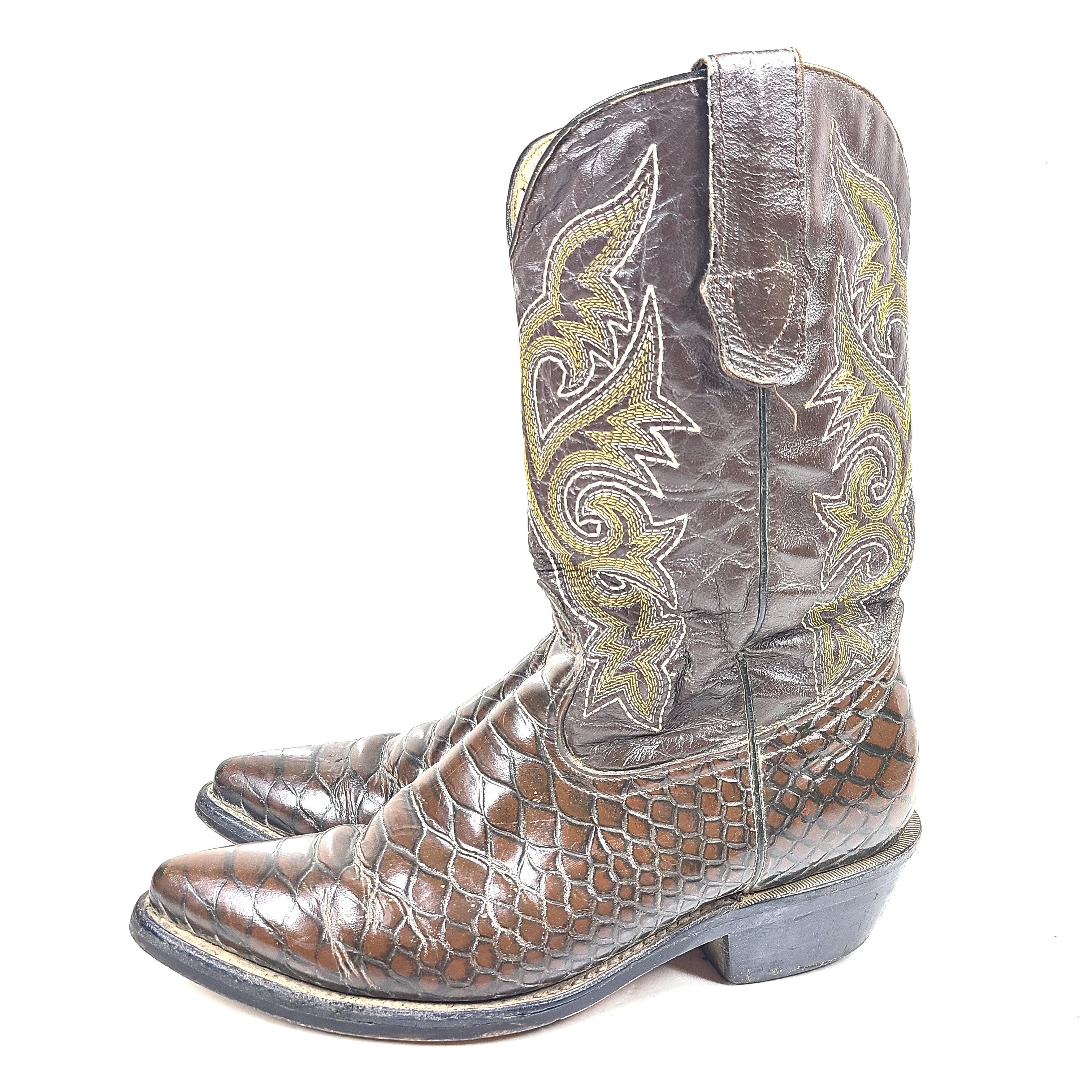 A pair of brown leather women's cowboy boots