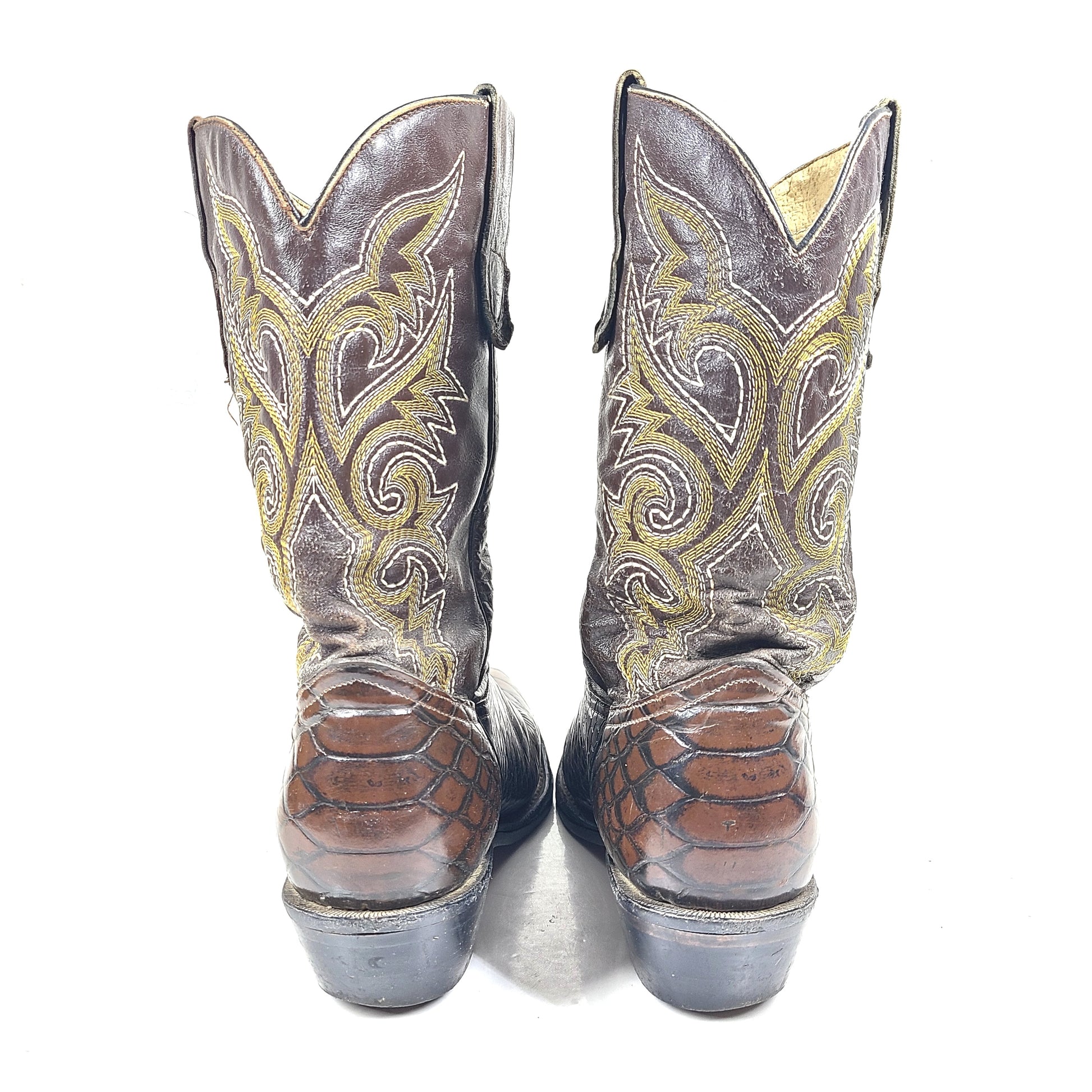 A pair of brown leather women's cowboy boots