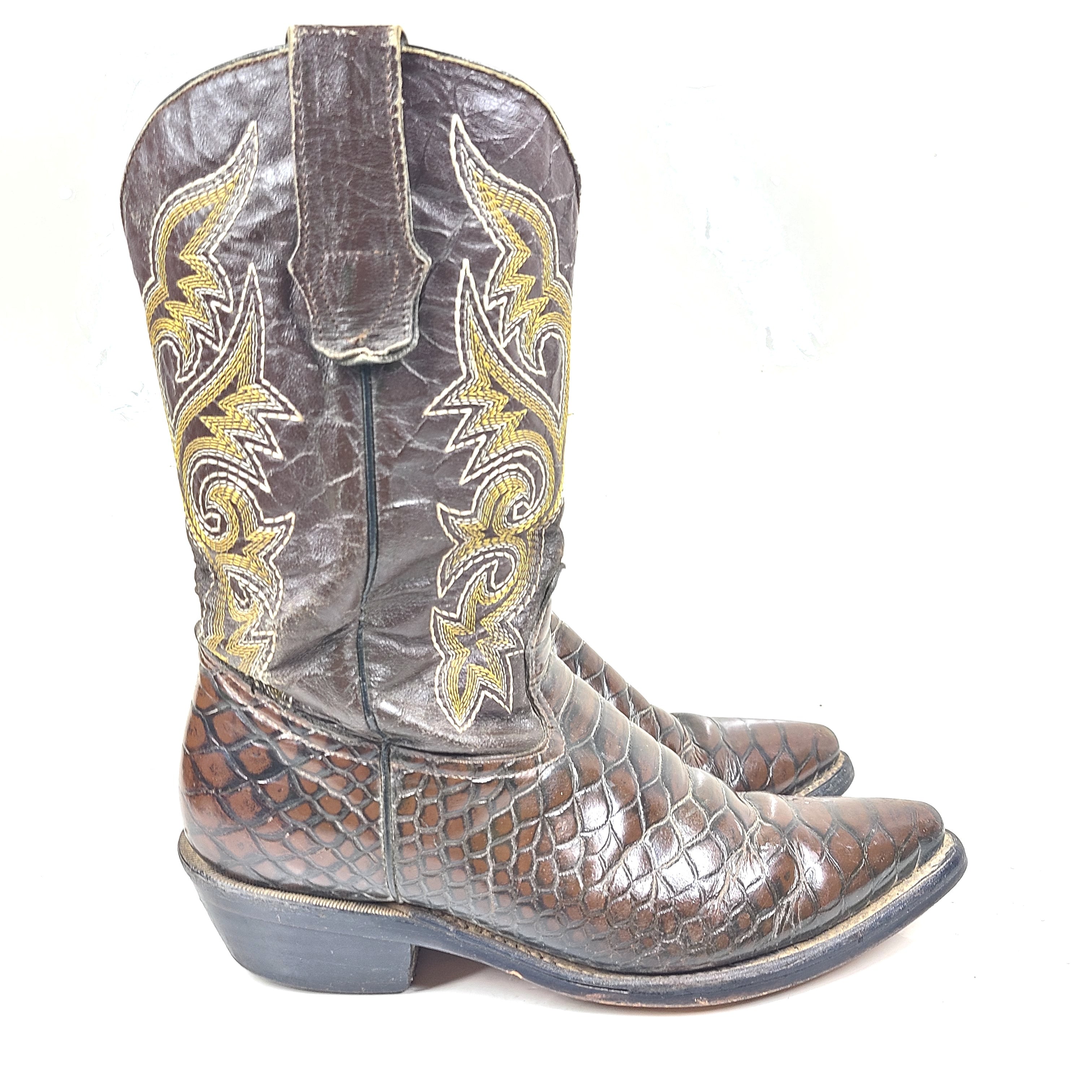 A pair of brown leather women's cowboy boots