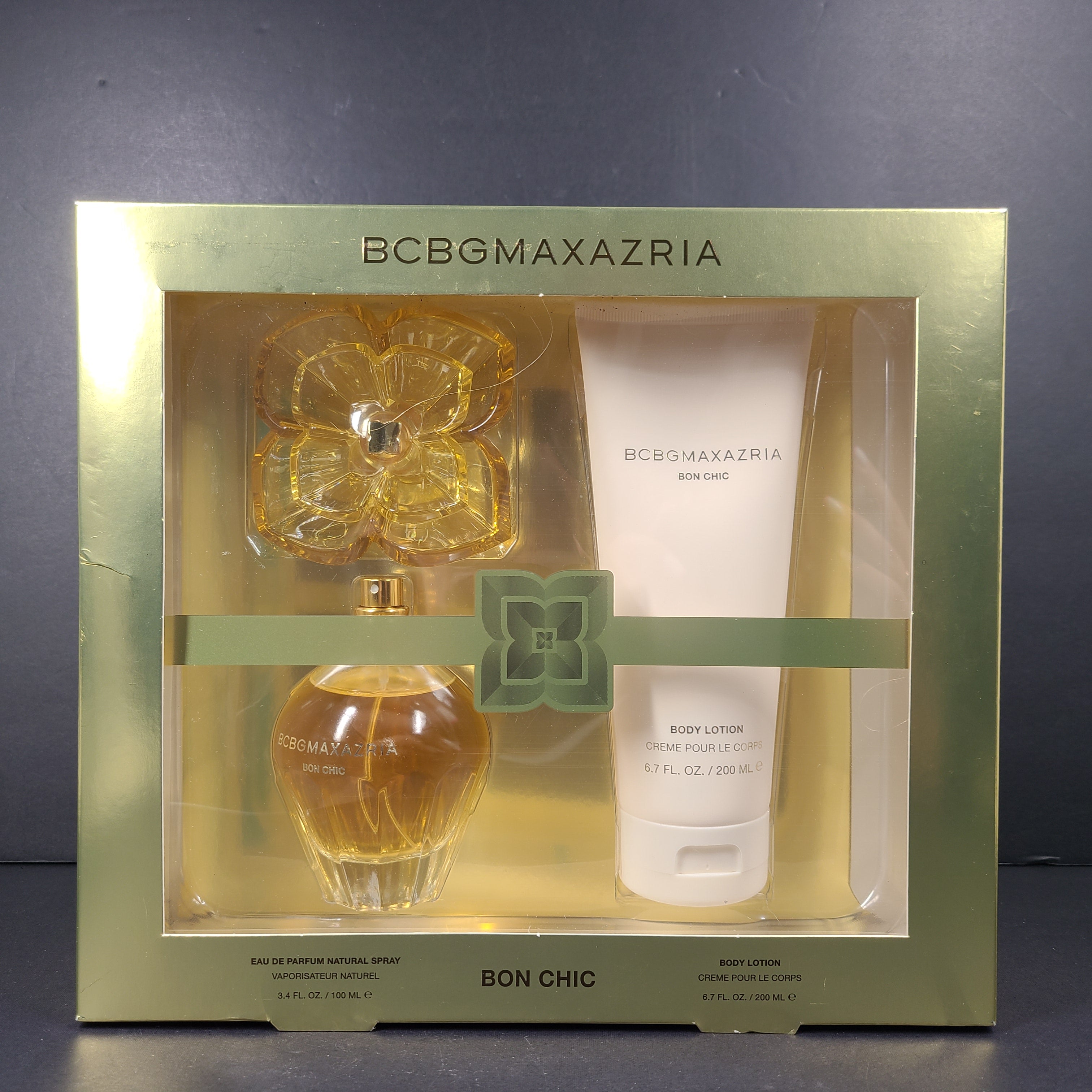 A luxurious BCBGMAXAZRIA perfume and body lotion gift set