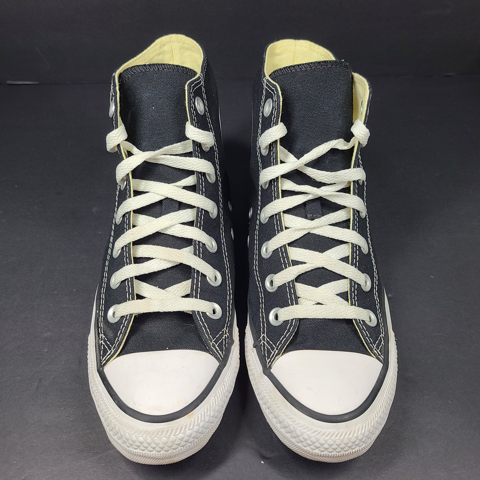 A pair of black Converse All Star High Top Sneakers for women in US Size 5.5