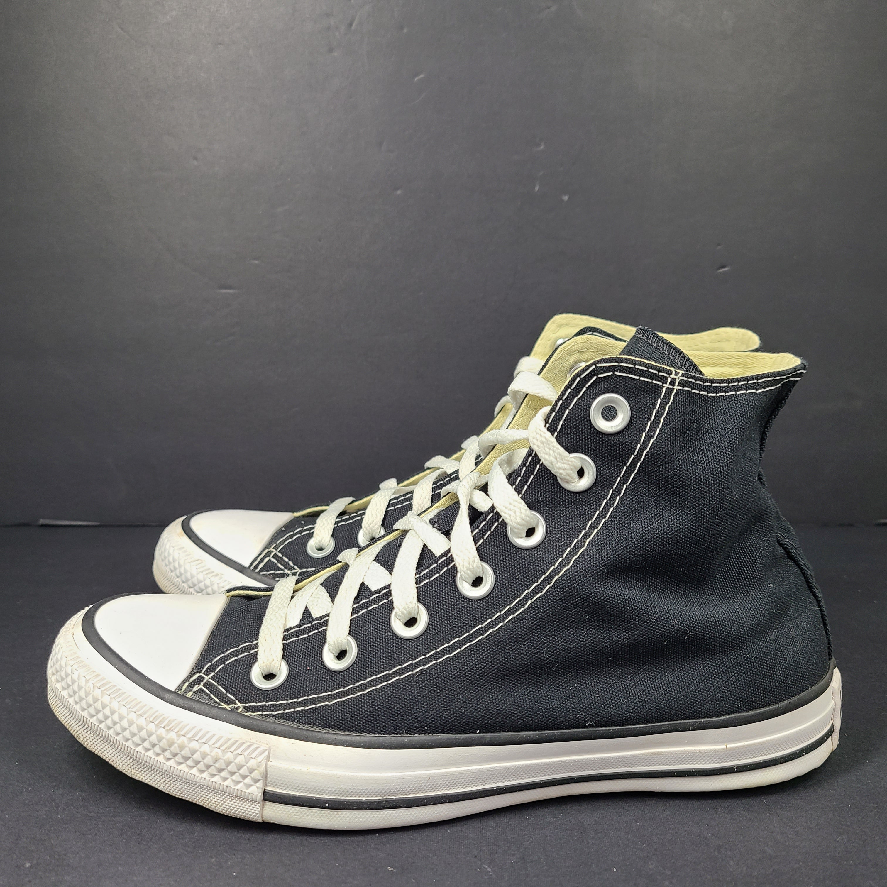 A pair of black Converse All Star High Top Sneakers for women in US Size 5.5