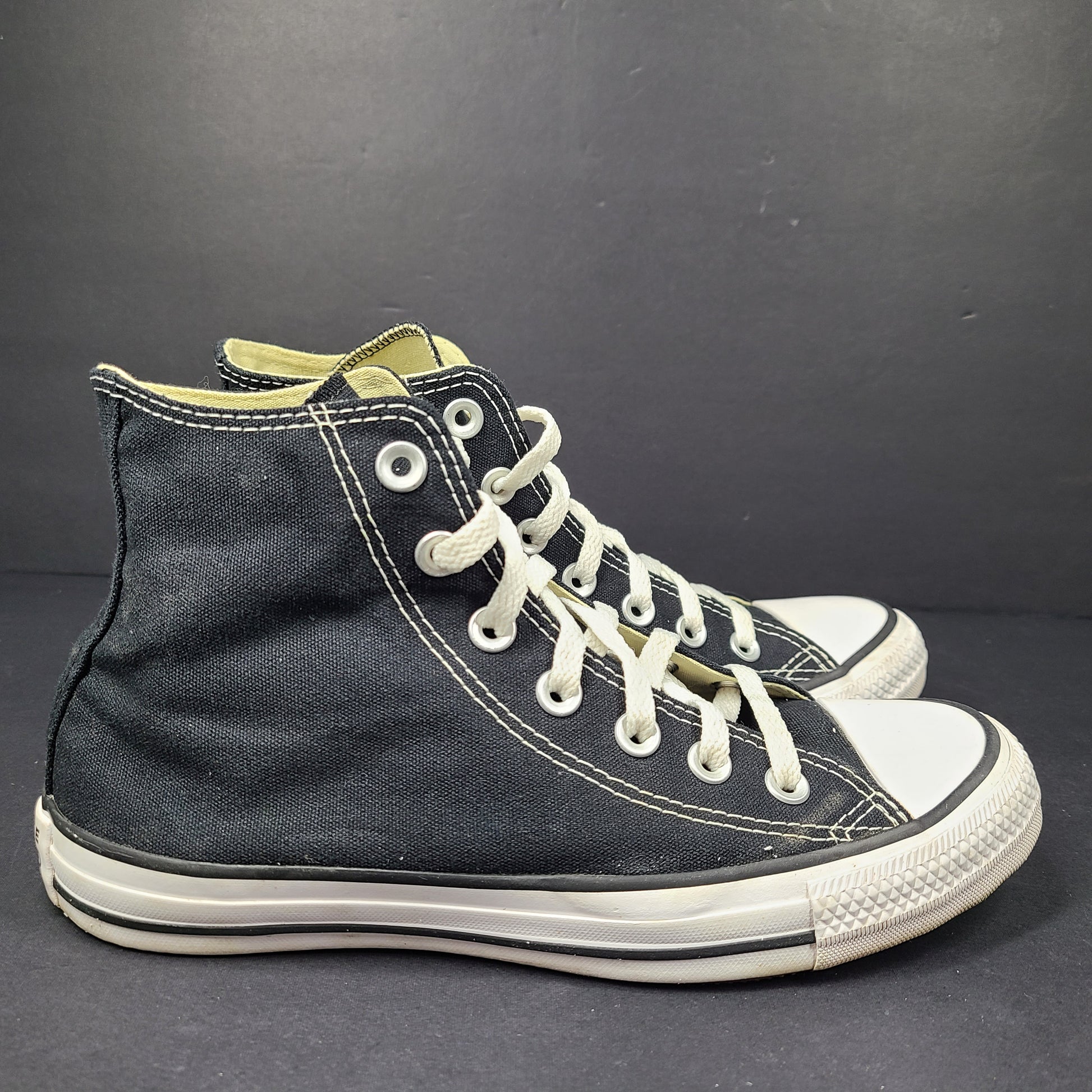 A pair of black Converse All Star High Top Sneakers for women in US Size 5.5