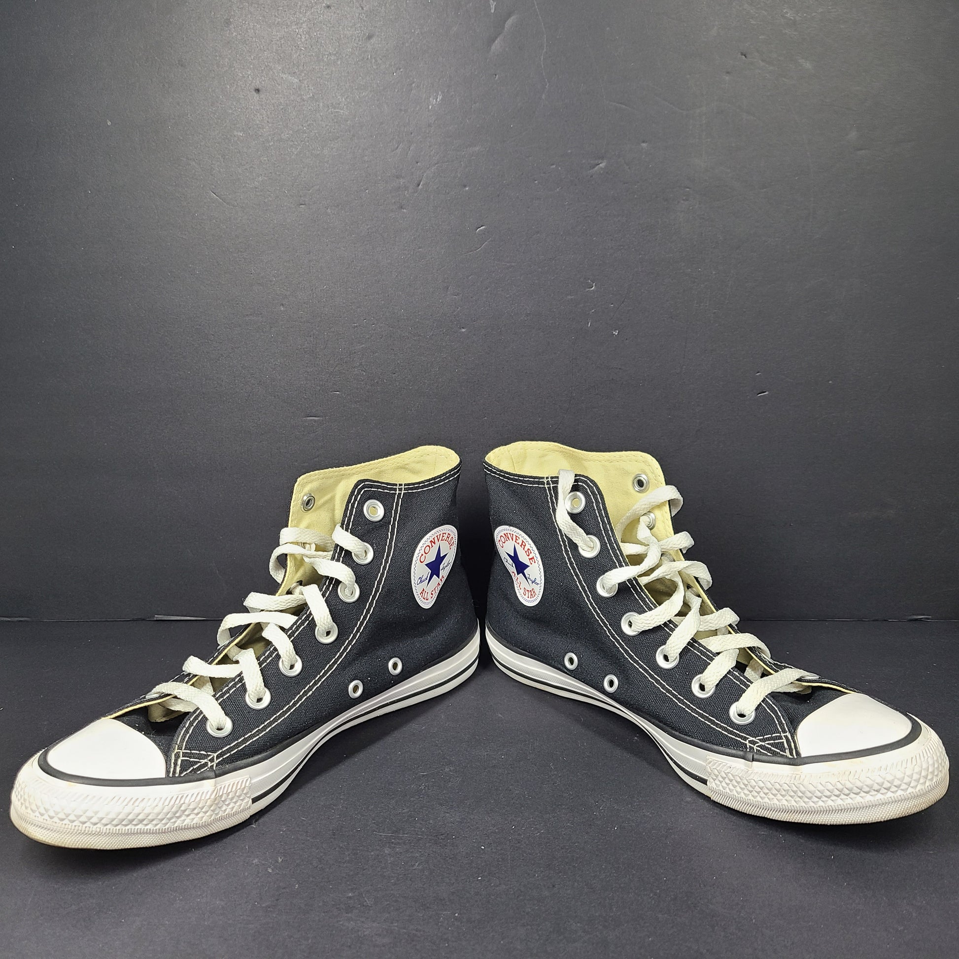 A pair of black Converse All Star High Top Sneakers for women in US Size 5.5