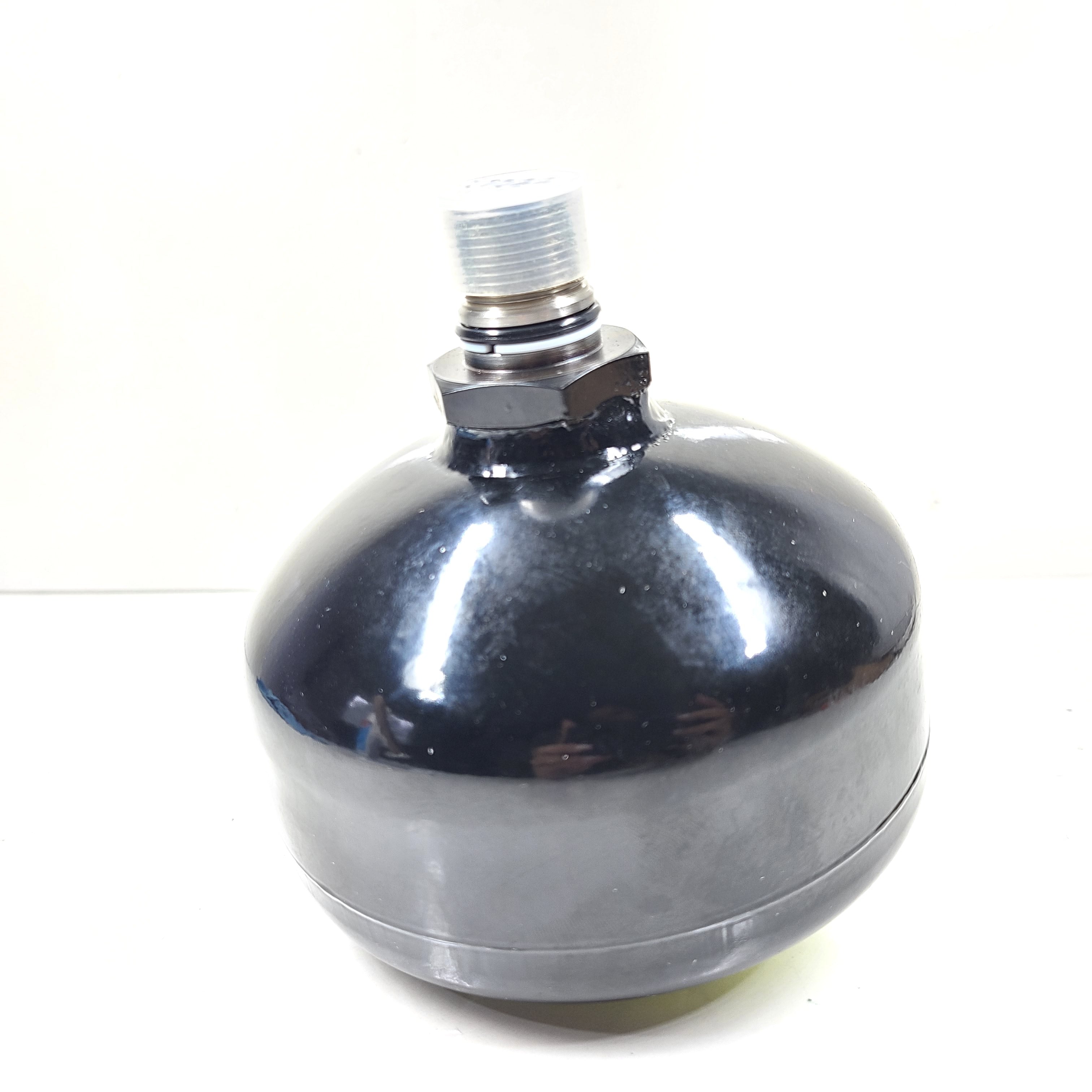 A high-pressure gas cylinder with caution label