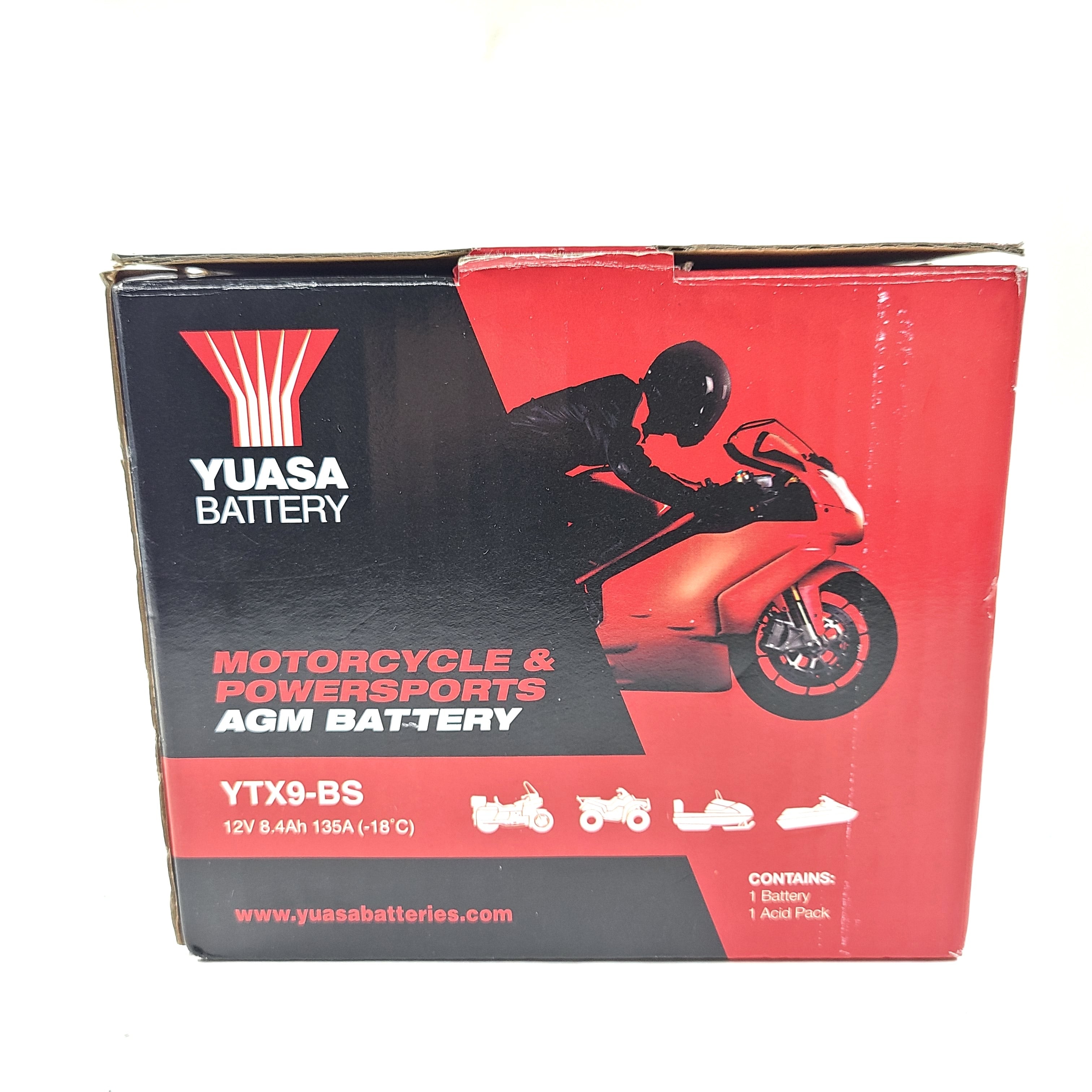 A reliable and maintenance-free 12-volt motorcycle battery from Yuasa.