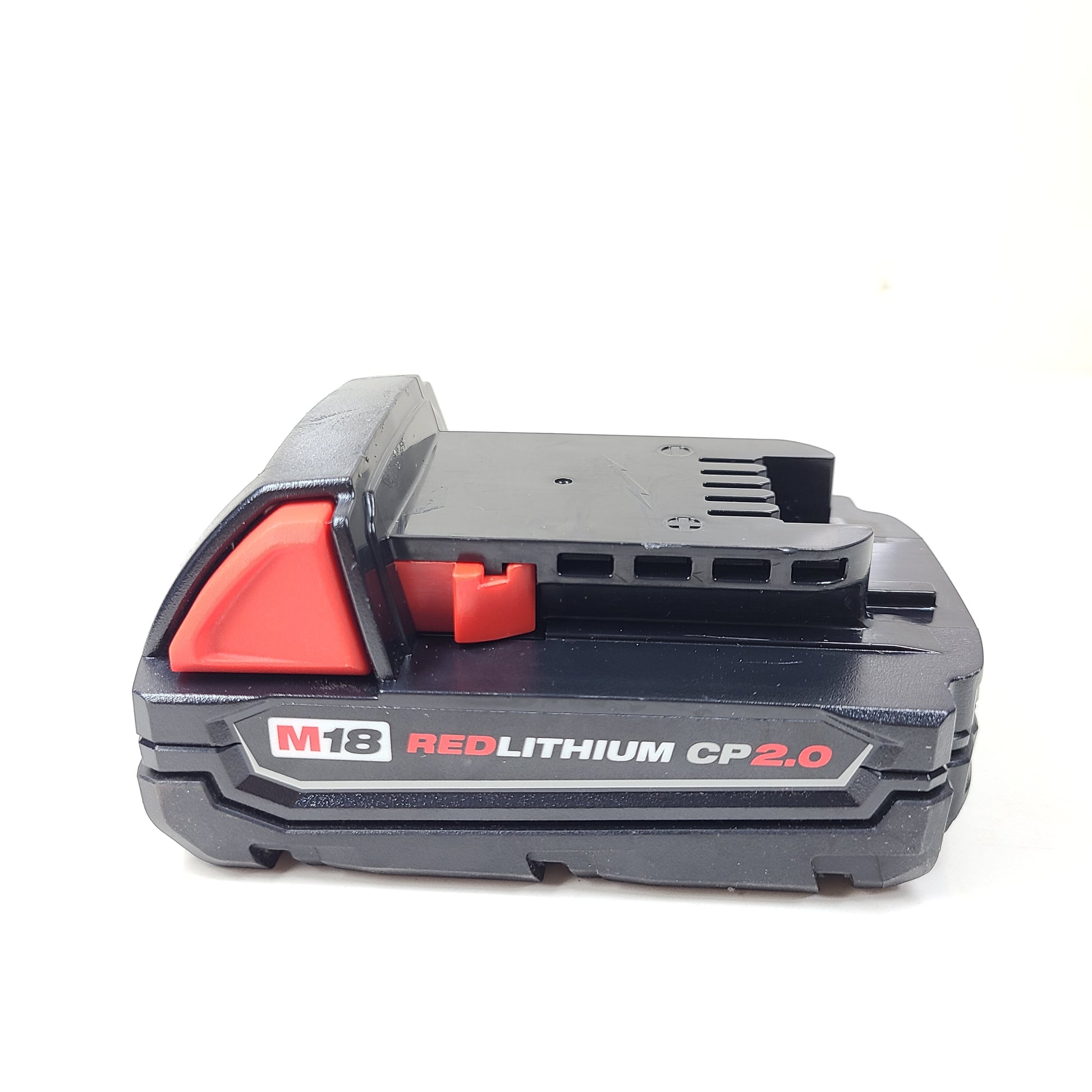 A compact Milwaukee M12 REDLITHIUM CP 2.0 Battery Pack 2.0Ah