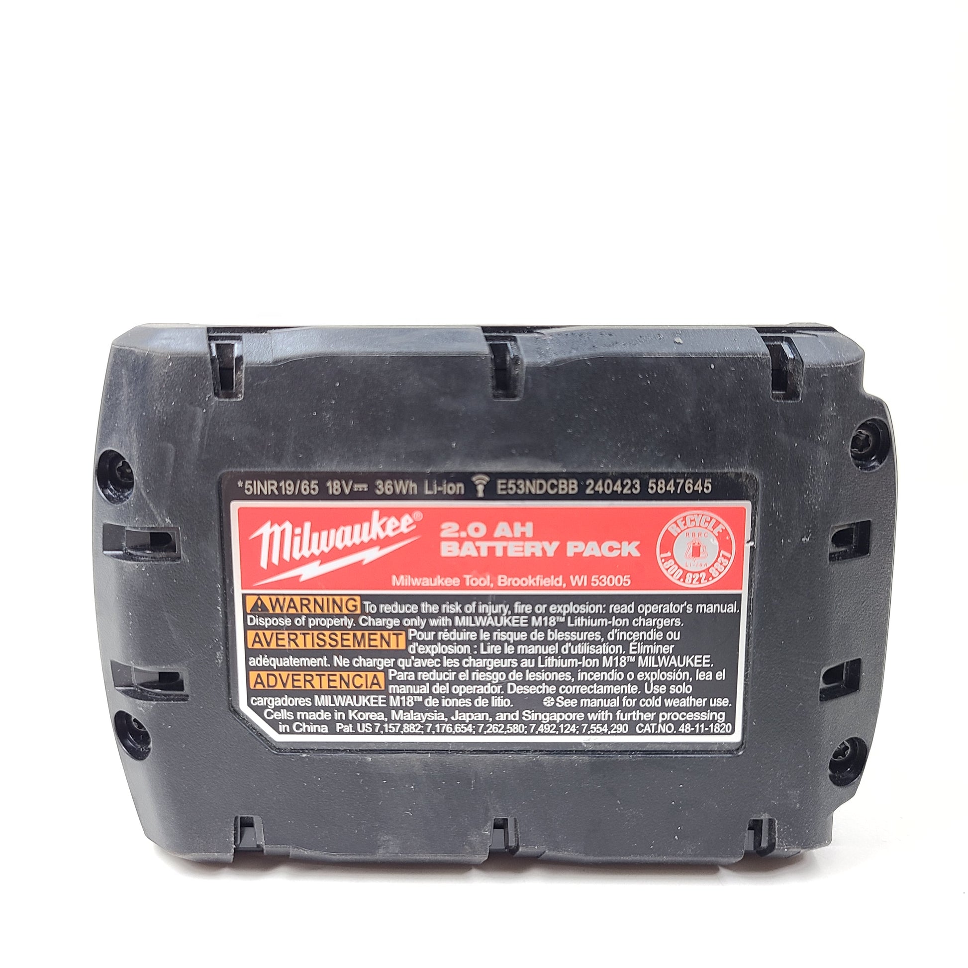 A compact Milwaukee M12 REDLITHIUM CP 2.0 Battery Pack 2.0Ah