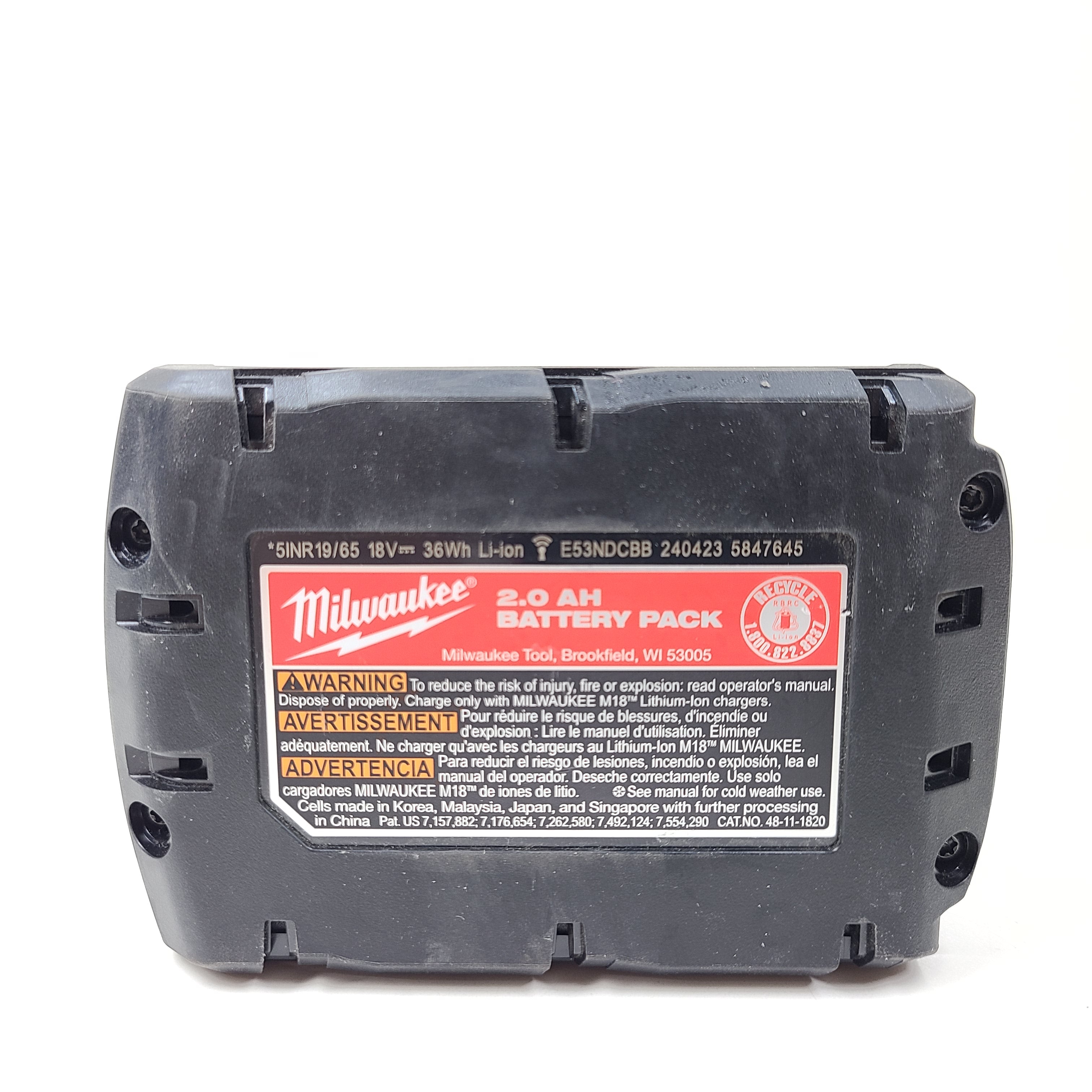A compact Milwaukee M12 REDLITHIUM CP 2.0 Battery Pack 2.0Ah
