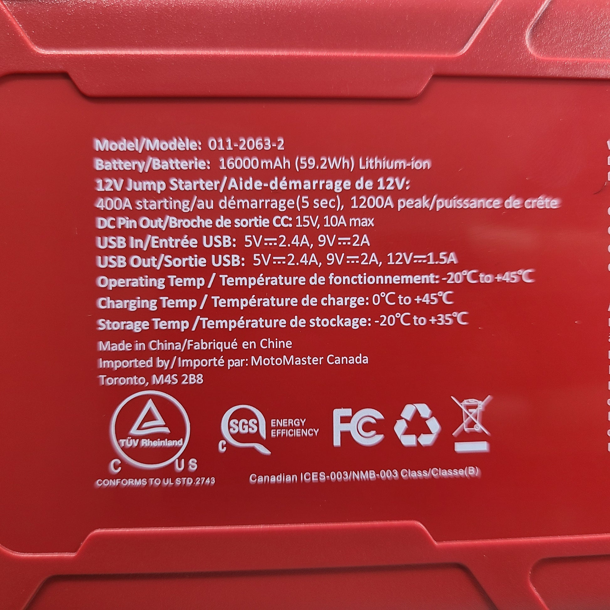 A powerful jump starter and power bank by MotoMaster with 1200A and 16000mAh capacity in a compact design.