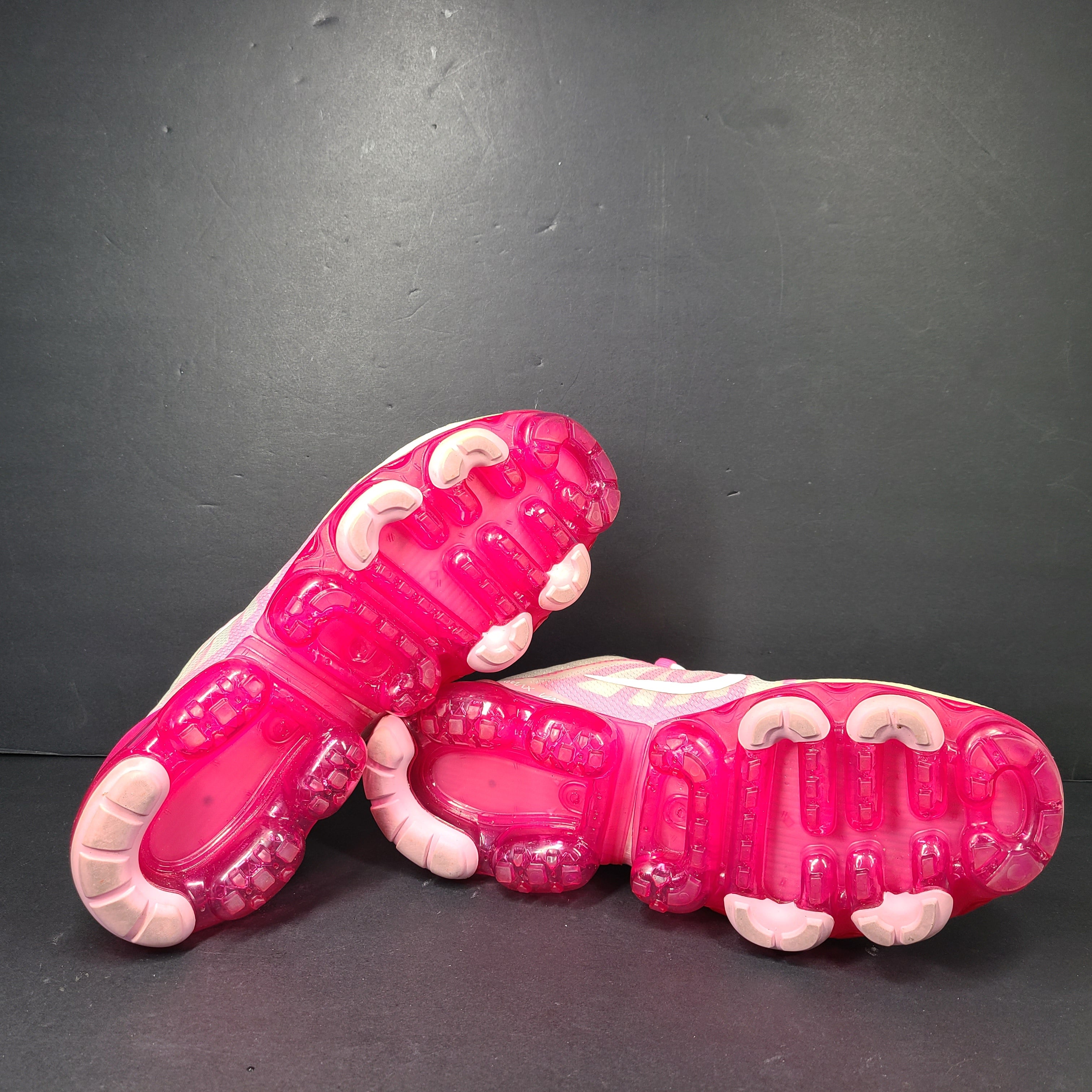 Pink and white Nike Air VaporMax 2019 women's sneakers in US size 10.