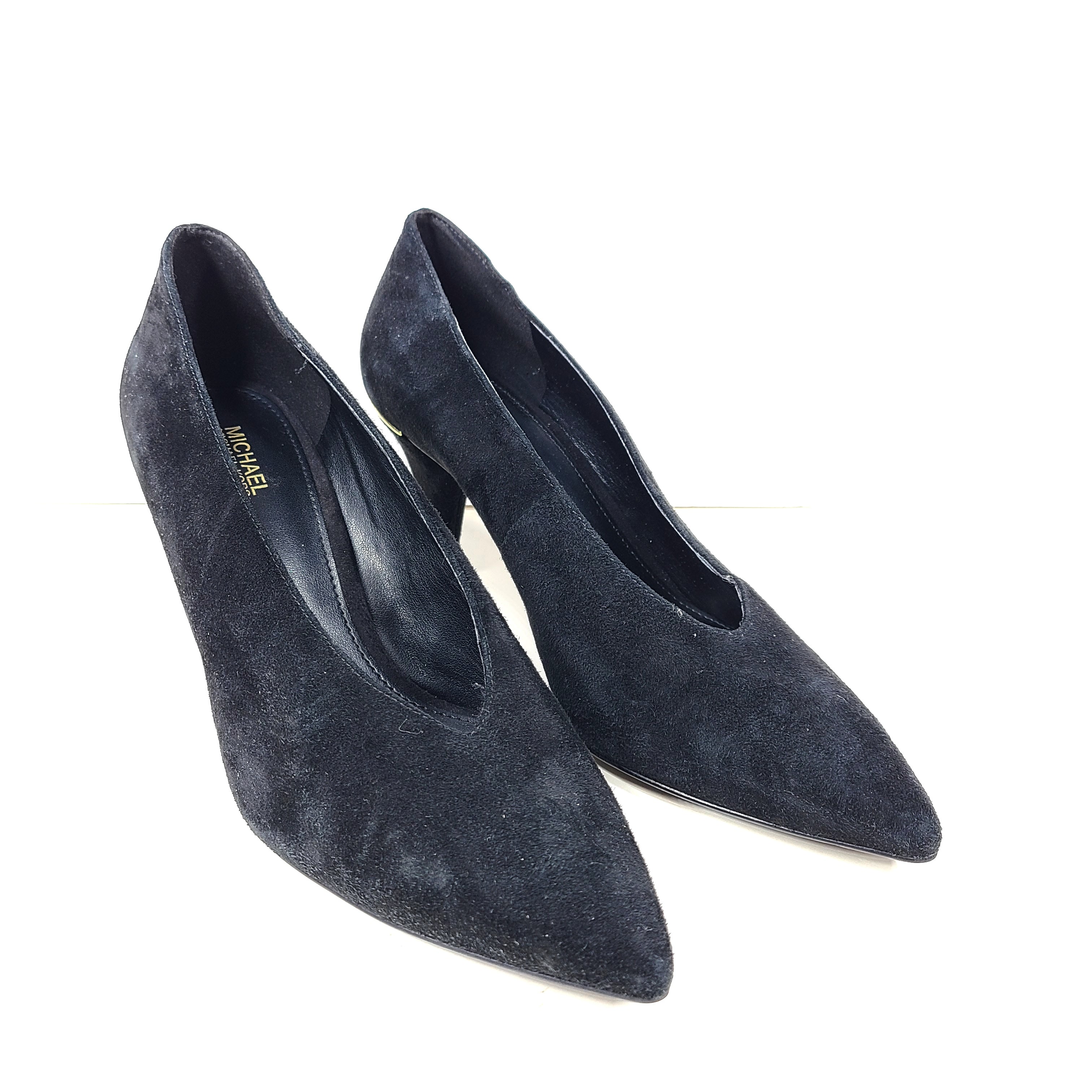 Michael Kors Flex Suede Mid-Heel Pump Leather Pointed Toe Black Sz 8.5M