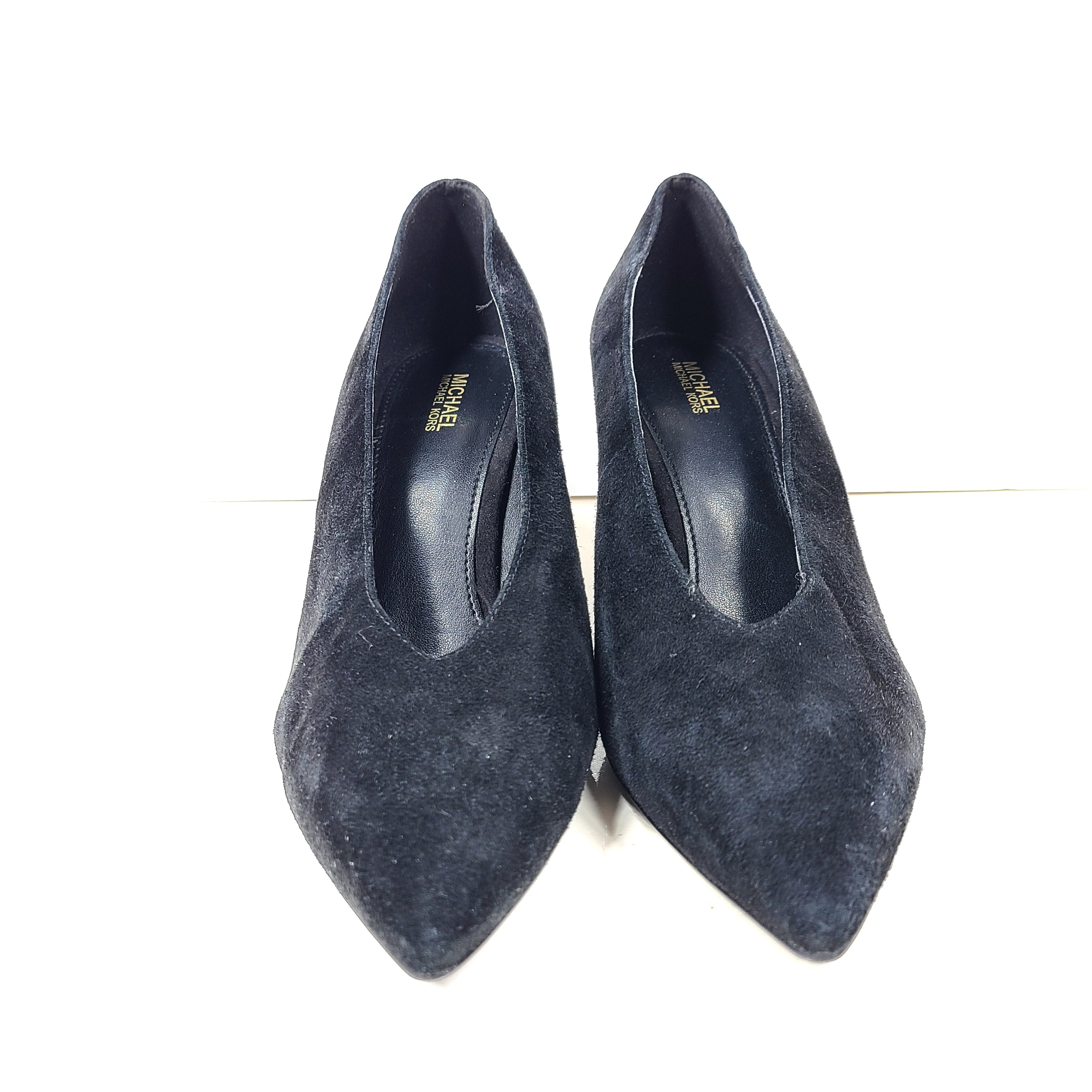 Michael Kors Flex Suede Mid-Heel Pump Leather Pointed Toe Black Sz 8.5M