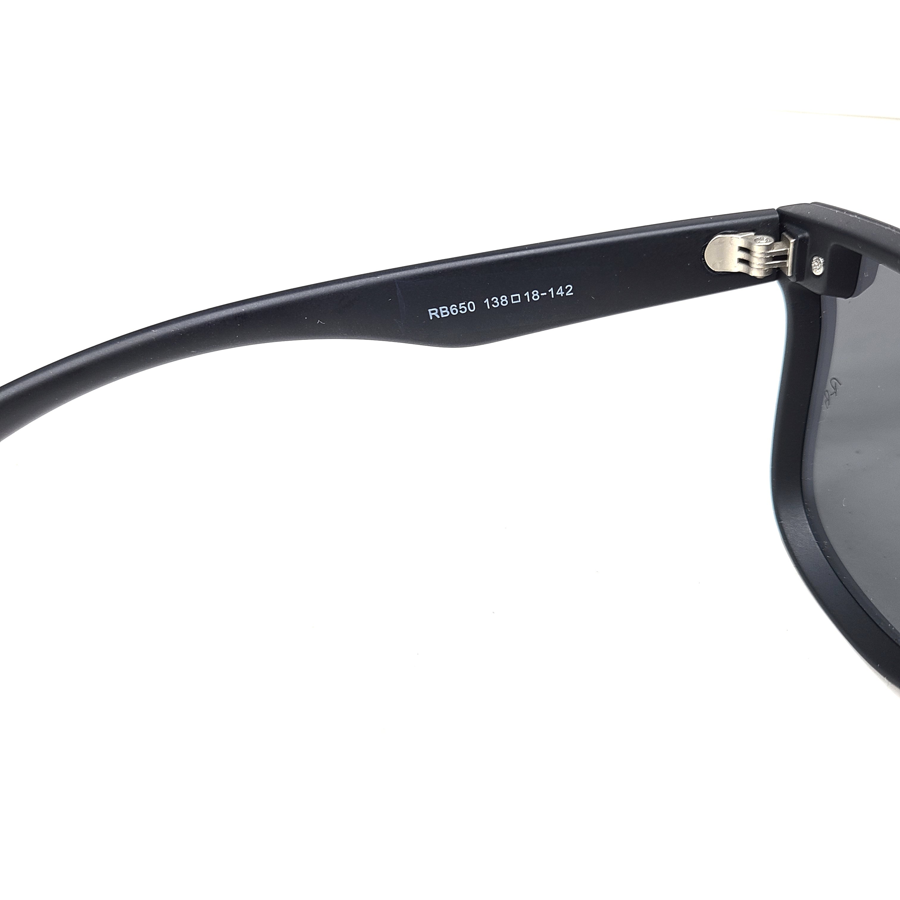 A pair of black polarized Ray-Ban RB650 sunglasses for men.