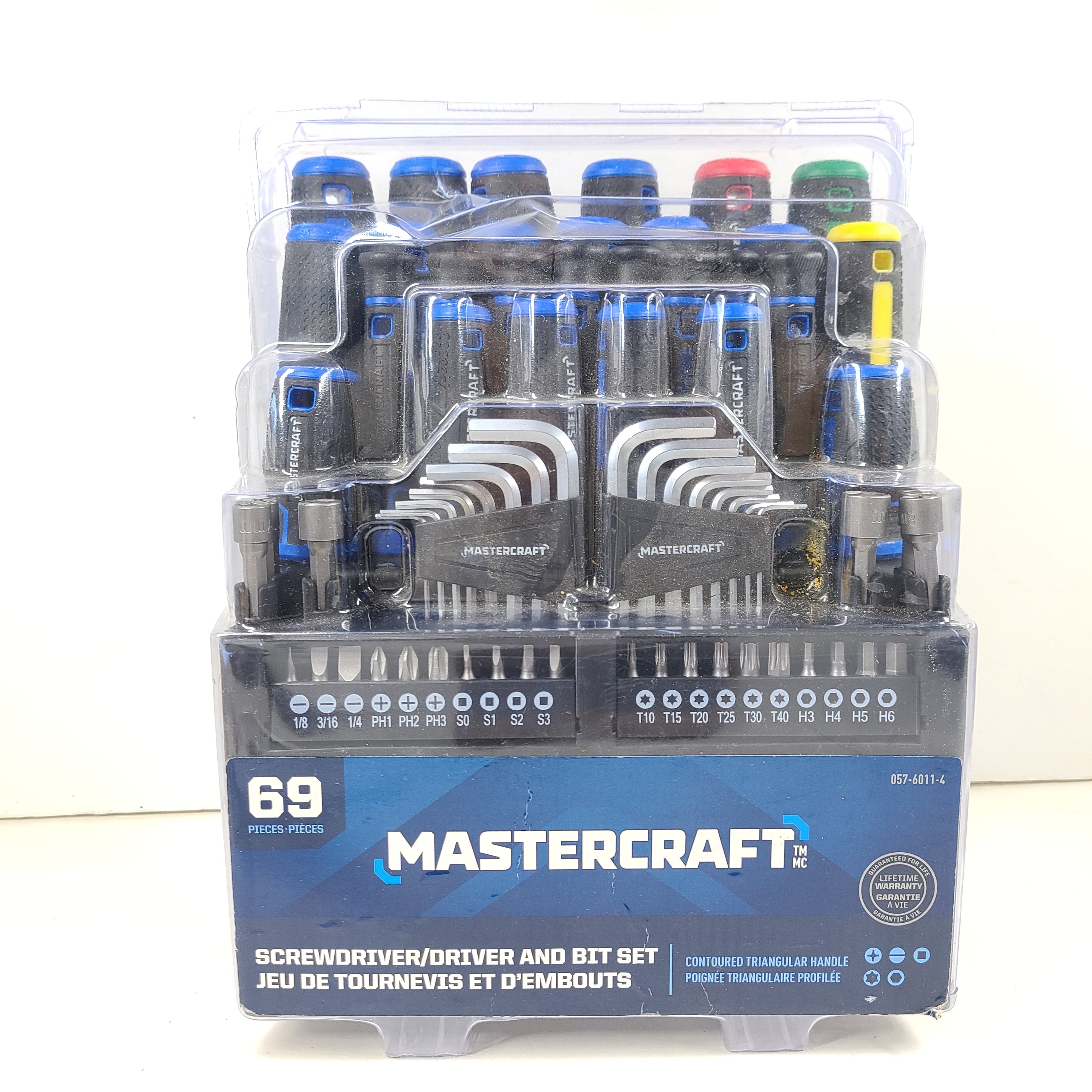 A 69-piece screwdriver and driver bit set by Mastercraft.