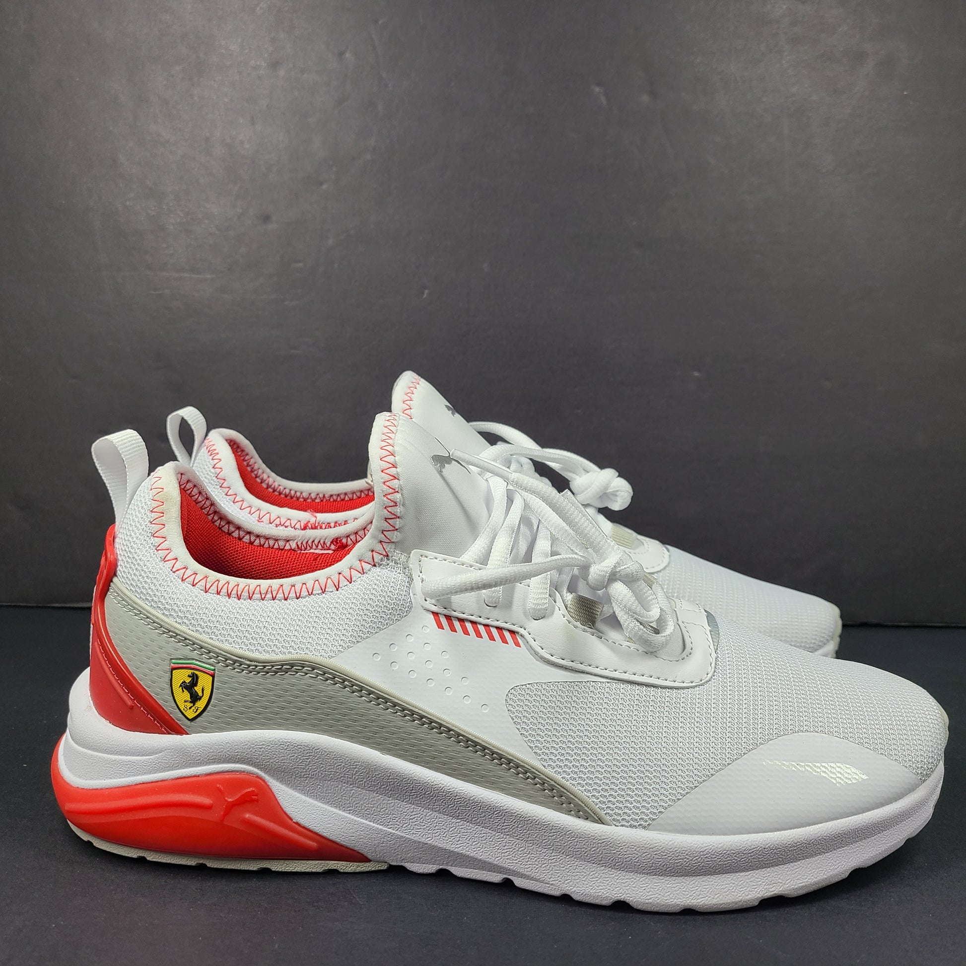 Red and white Puma Ferrari sneakers with soft foam comfort