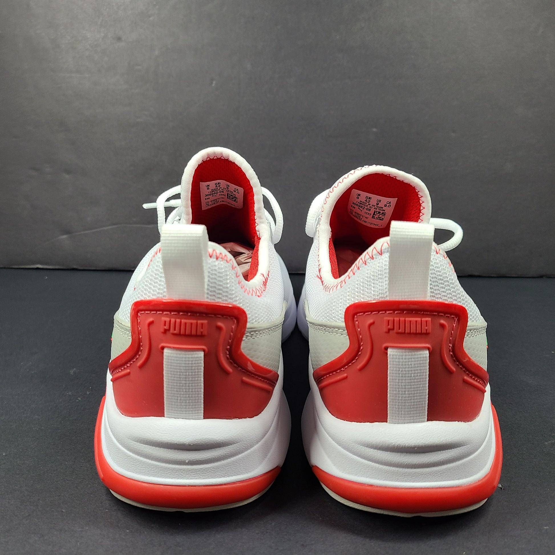 Red and white Puma Ferrari sneakers with soft foam comfort