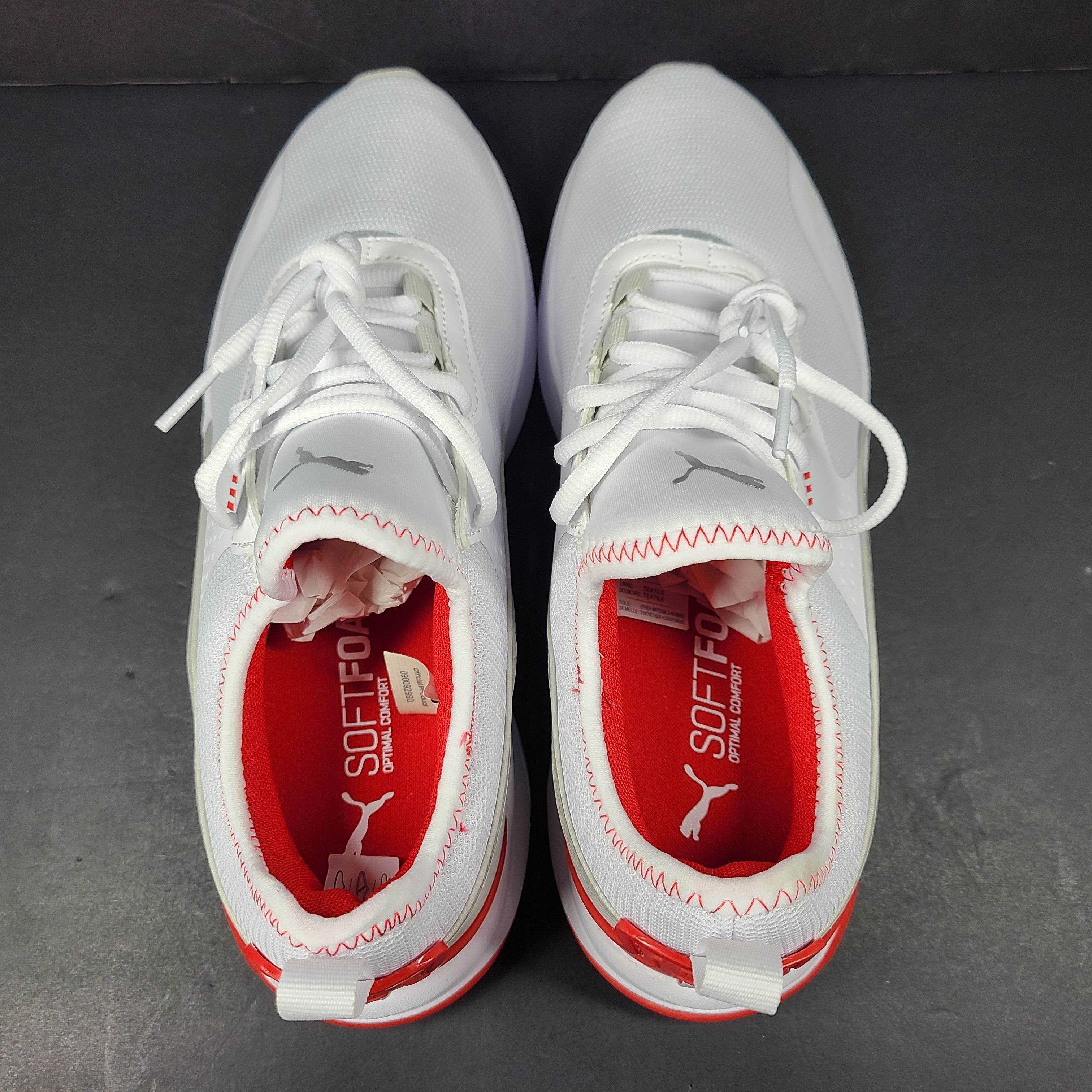 Red and white Puma Ferrari sneakers with soft foam comfort