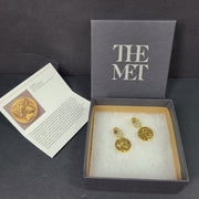 Gold coin-style drop earrings with a Greek Early Hellenistic stater-inspired design and polished finish.