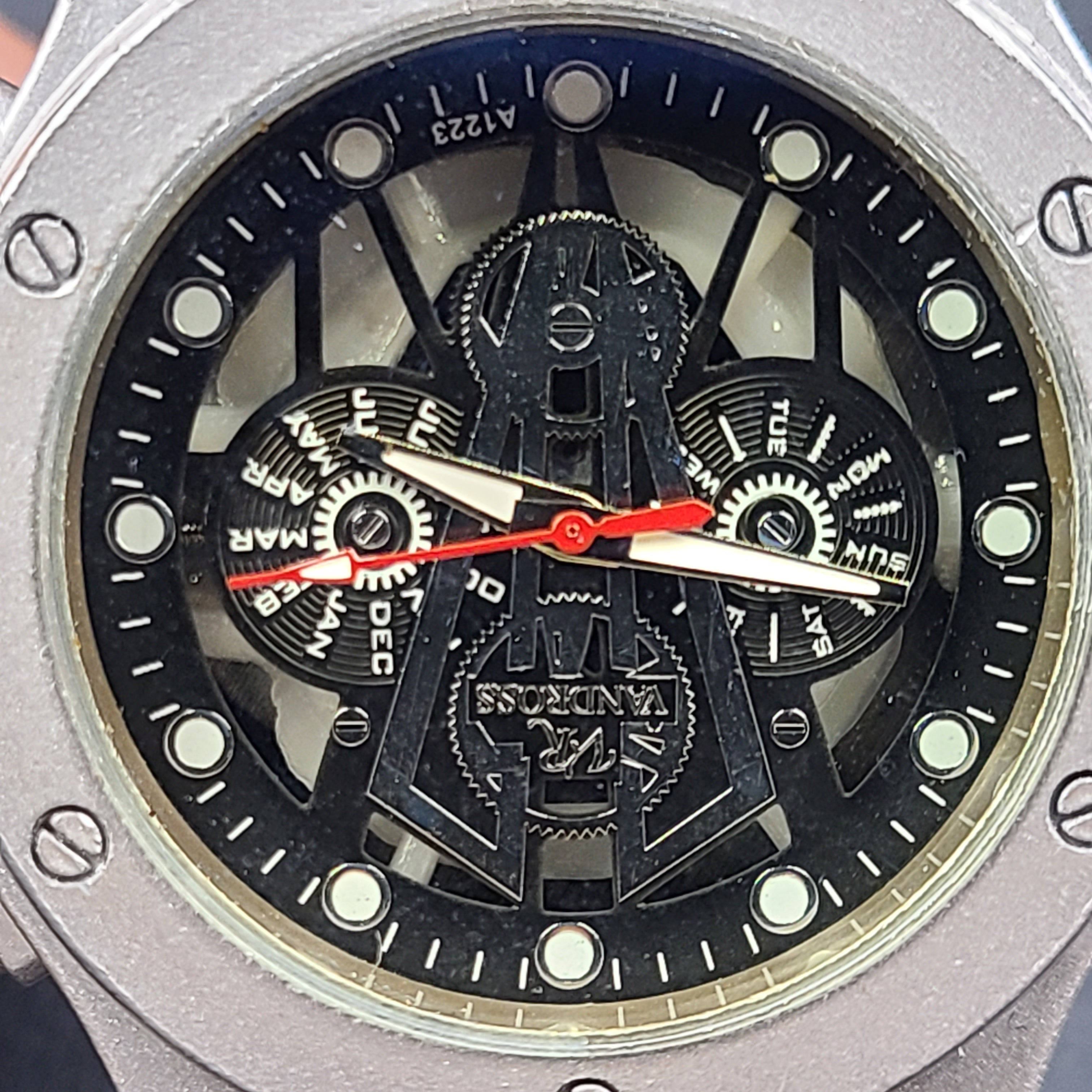 Vandross A1223 wristwatch features a stainless steel back with a silver and black finish for a versatile look.