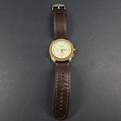 Fossil Machine Chronograph FS5040 Watch Stainless Steel Brown Leather Strap