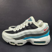 Nike Air Max 95 Recraft in white, black and teal with red accents, youth size US 4.5Y.