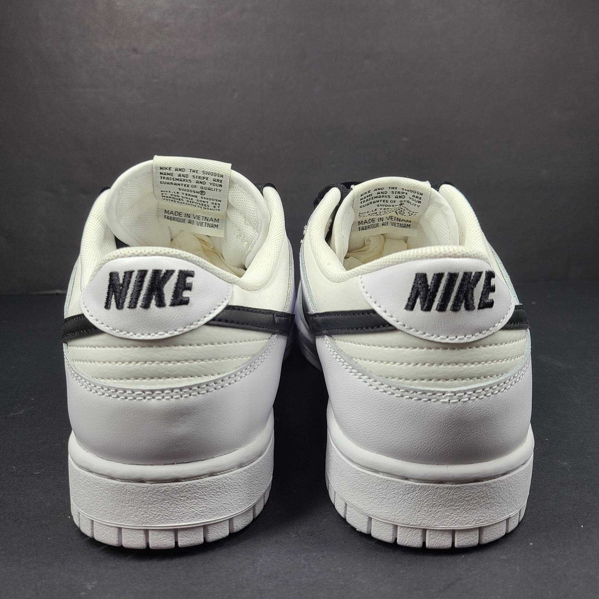 Nike Dunk Low Reverse Panda white/black, US 10.5, model DJ6188-101, made in Vietnam.