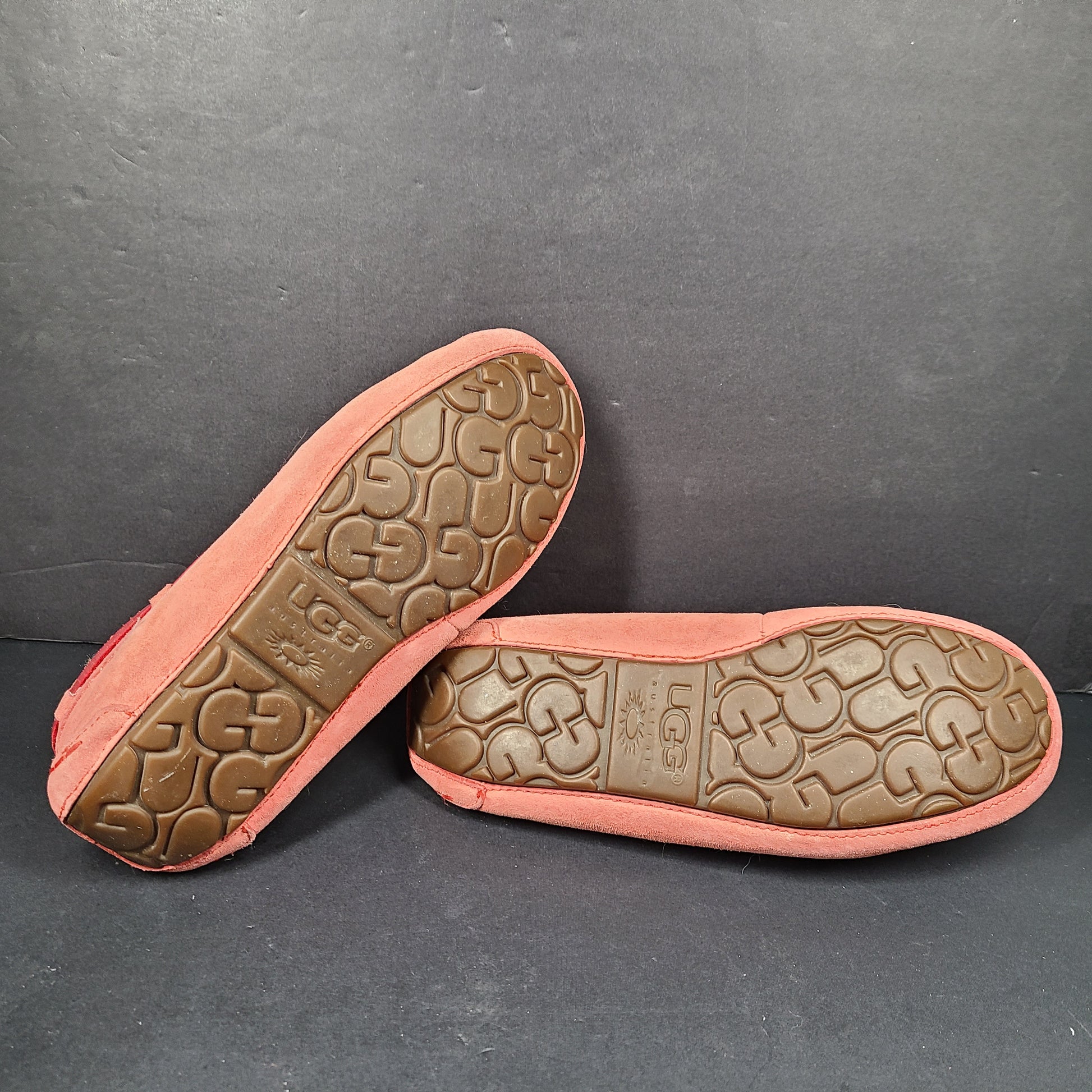 UGG Dakota moccasin slippers in pink suede for women's US 7 with soft lining and classic silhouette.
