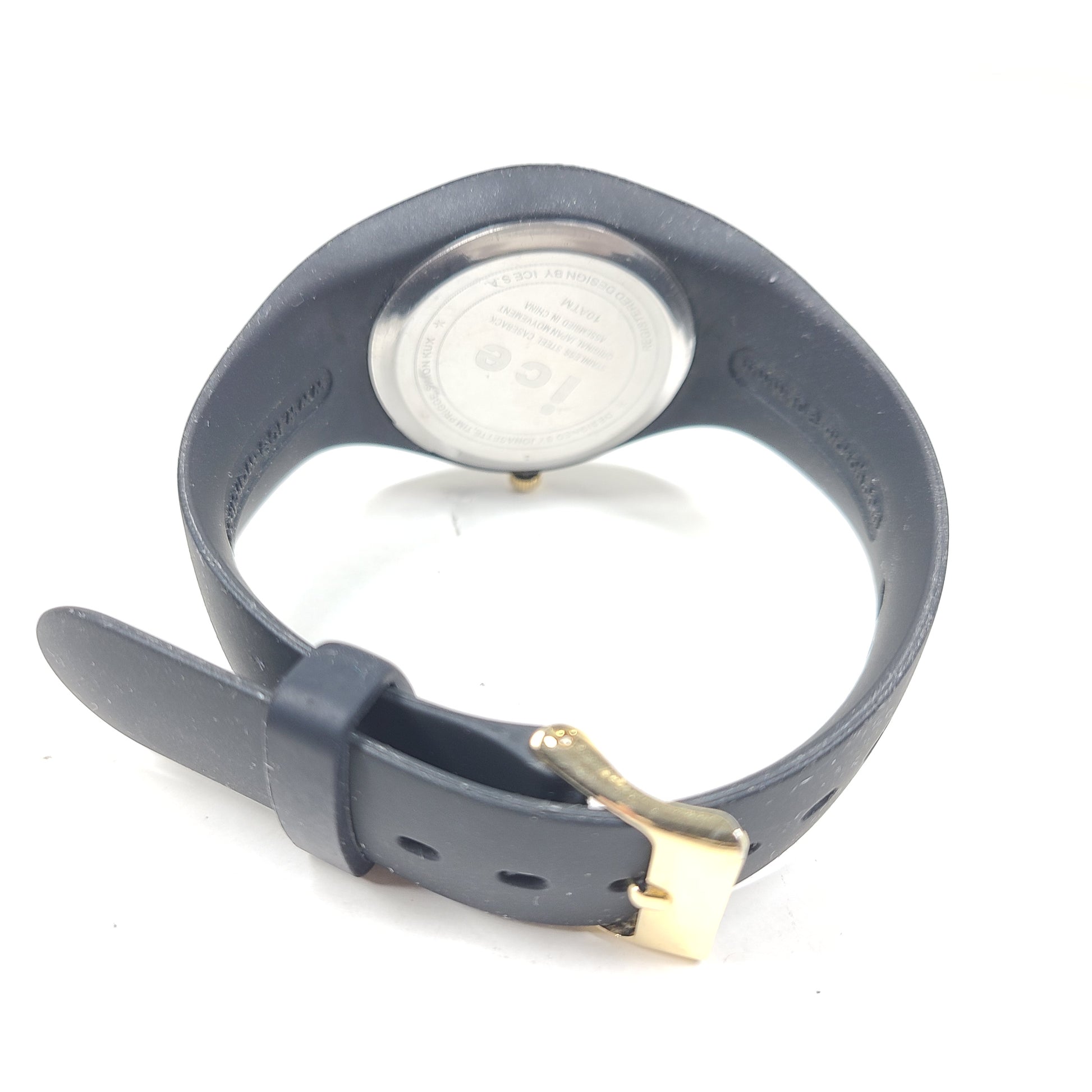 Black and gold Ice-Watch Ice Generation with stainless steel caseback, 10 ATM water resistance and Japanese movement.