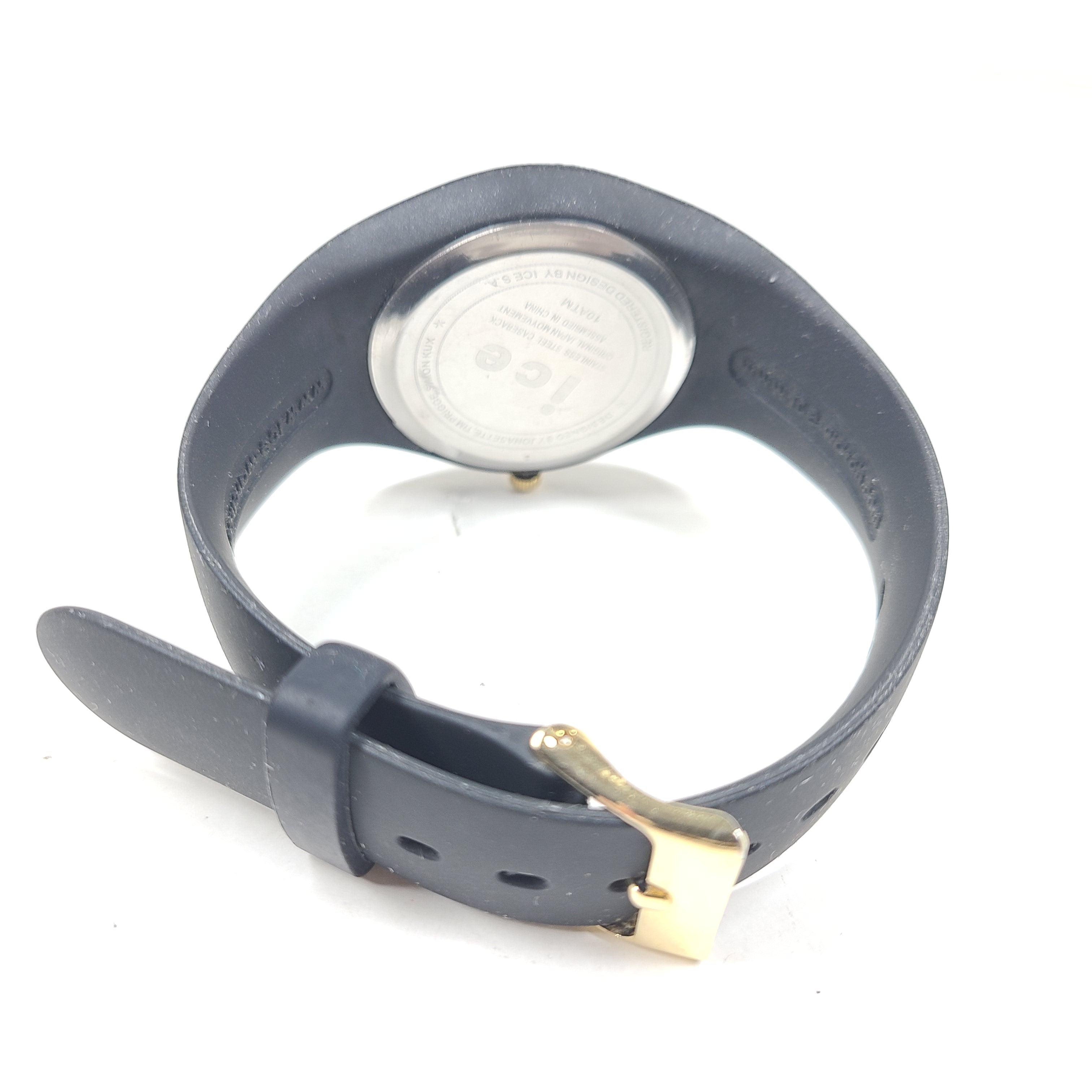 Black and gold Ice-Watch Ice Generation with stainless steel caseback, 10 ATM water resistance and Japanese movement.