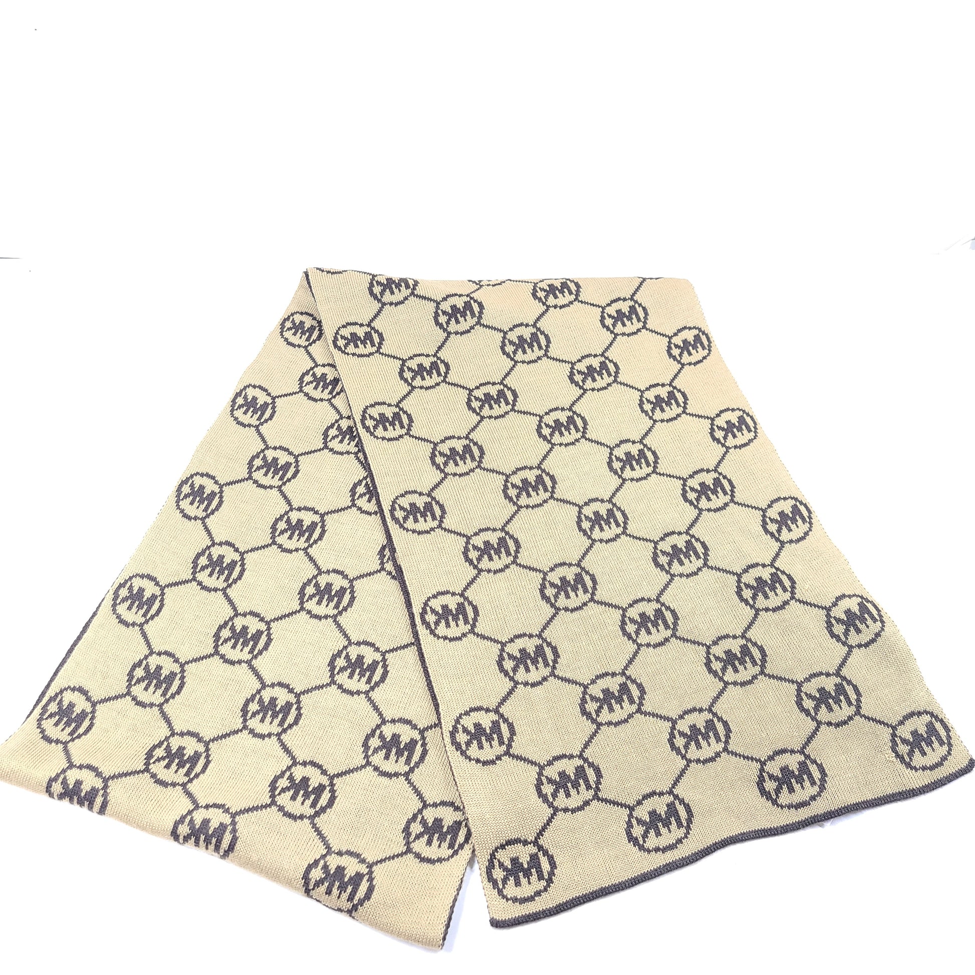 Brown and beige Michael Kors beanie with matching scarf in soft 100% acrylic fabric.