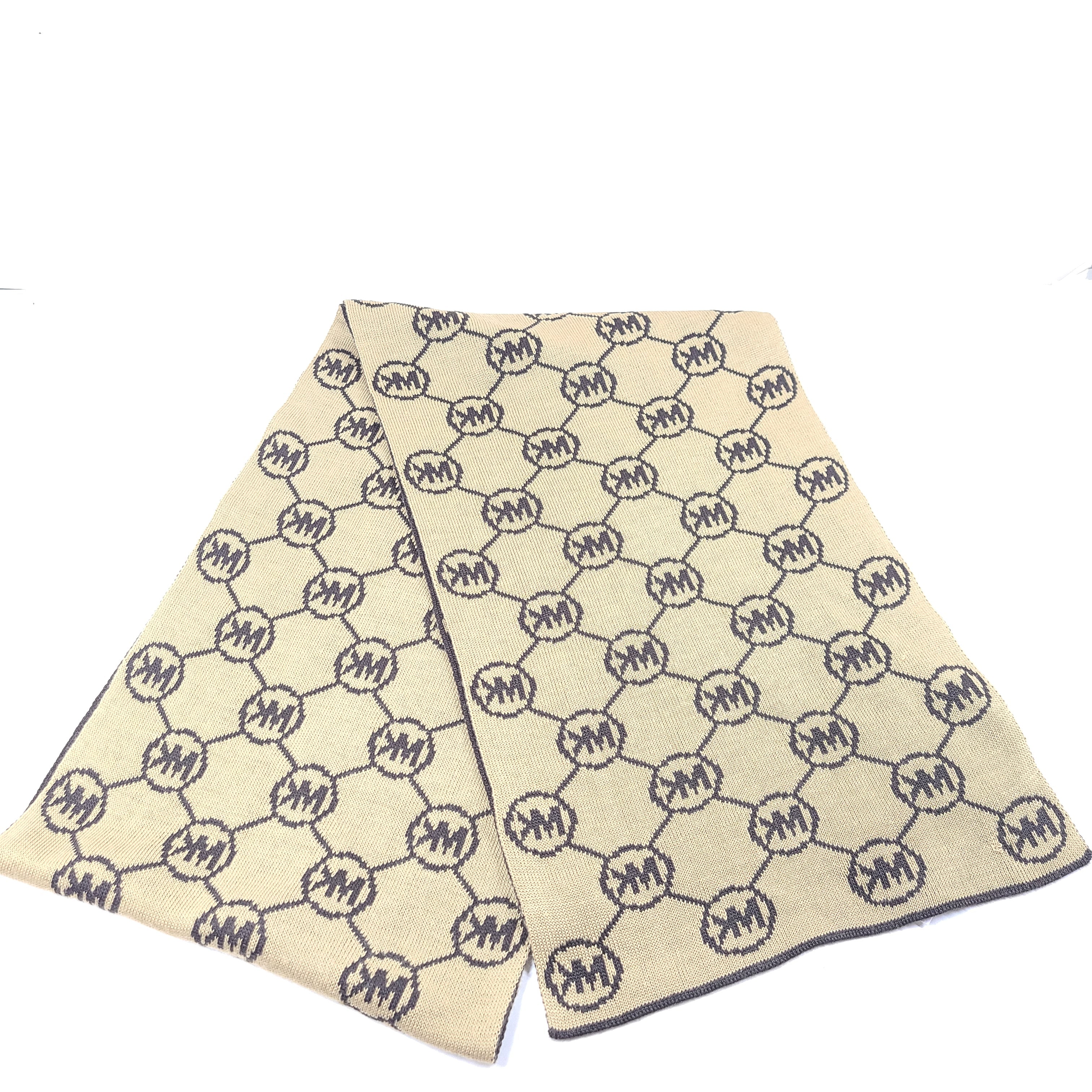 Brown and beige Michael Kors beanie with matching scarf in soft 100% acrylic fabric.